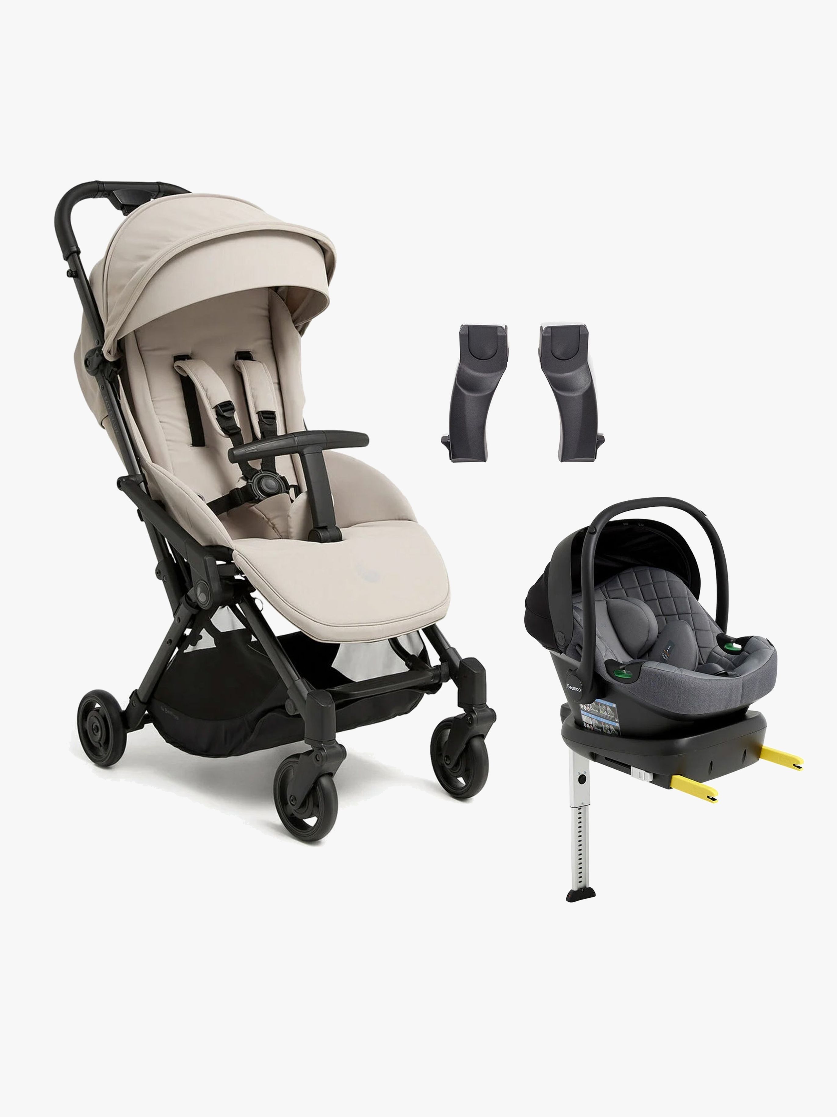 Beemoo Easy Fly Lux 4 Buggy inkl. Route i-Size Babyschale &  Basis, Sand Beige/Mineral Grey