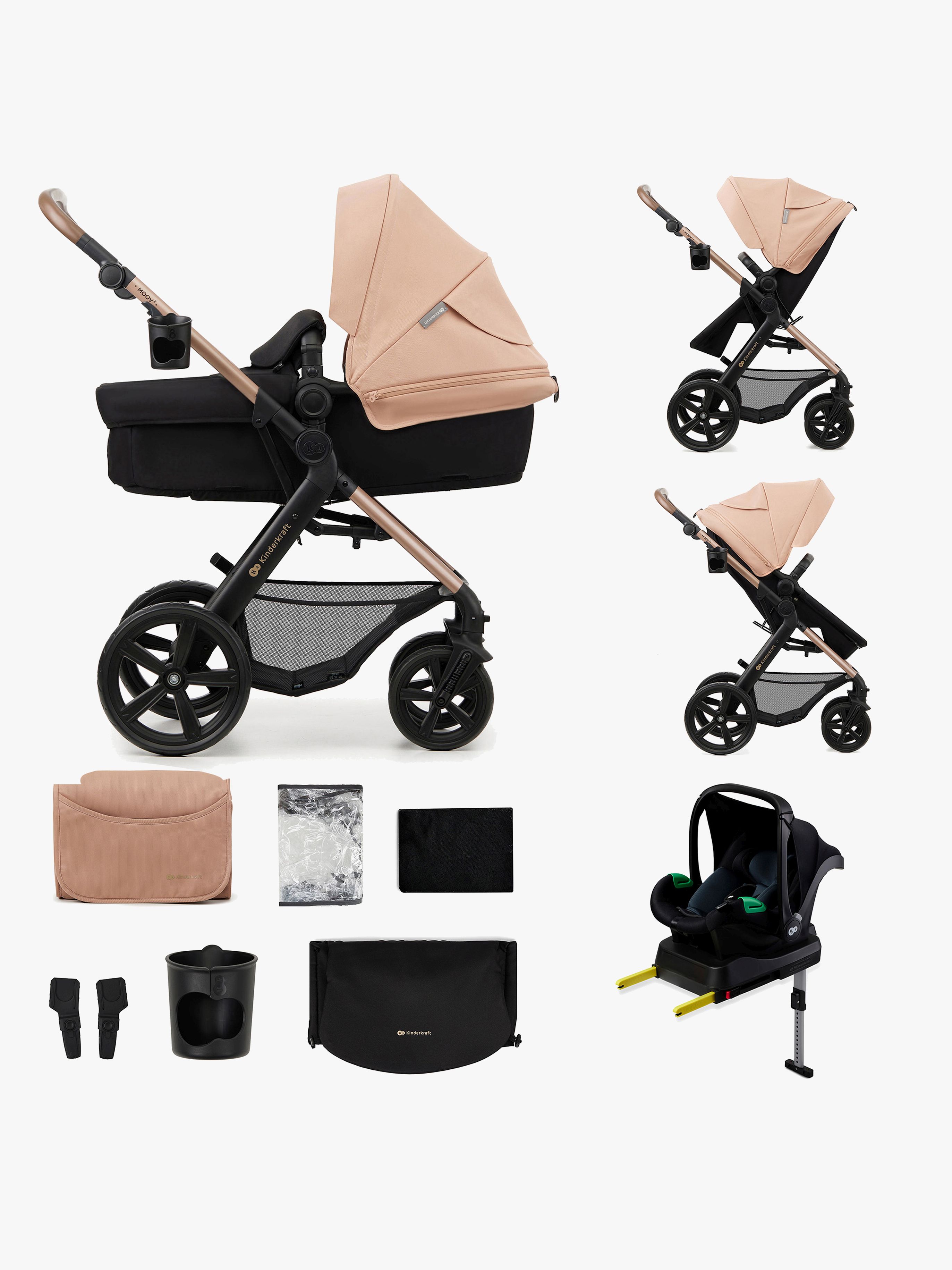 Kinderkraft MOOV 2 4-in-1 Kombikinderwagen, Sand Beige, Kinderwagen, 2 in 1