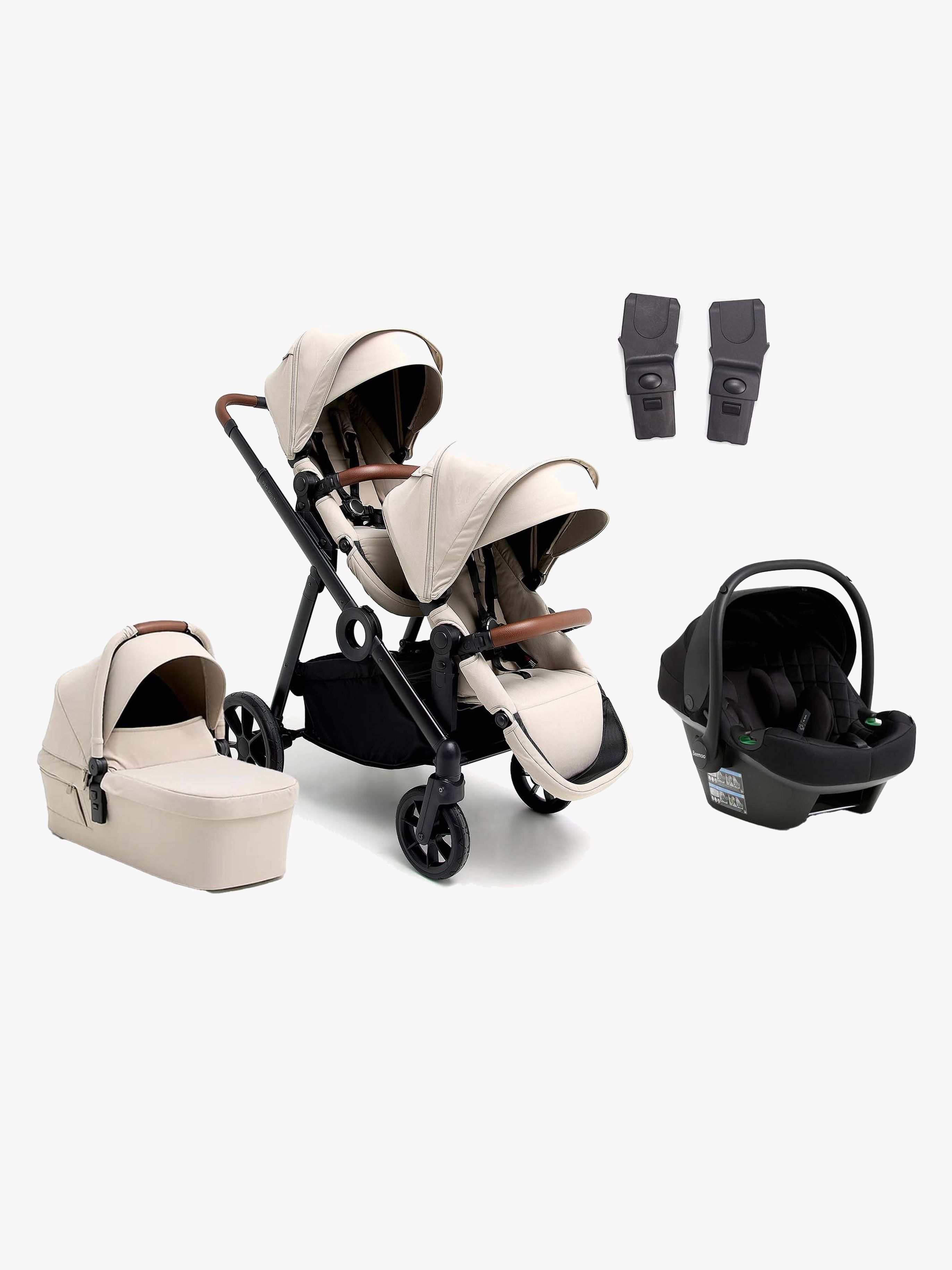 Pro Multi 2 Geschwisterwagen inkl. Route i-Size Babyschale, Latte Beige / Black Stone, Doppelkinderwagen