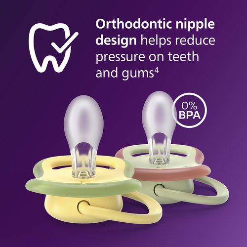 Philips Avent Ultra Air Schnuller Nacht 0–6m 2er-Pack, Gelb/Lila