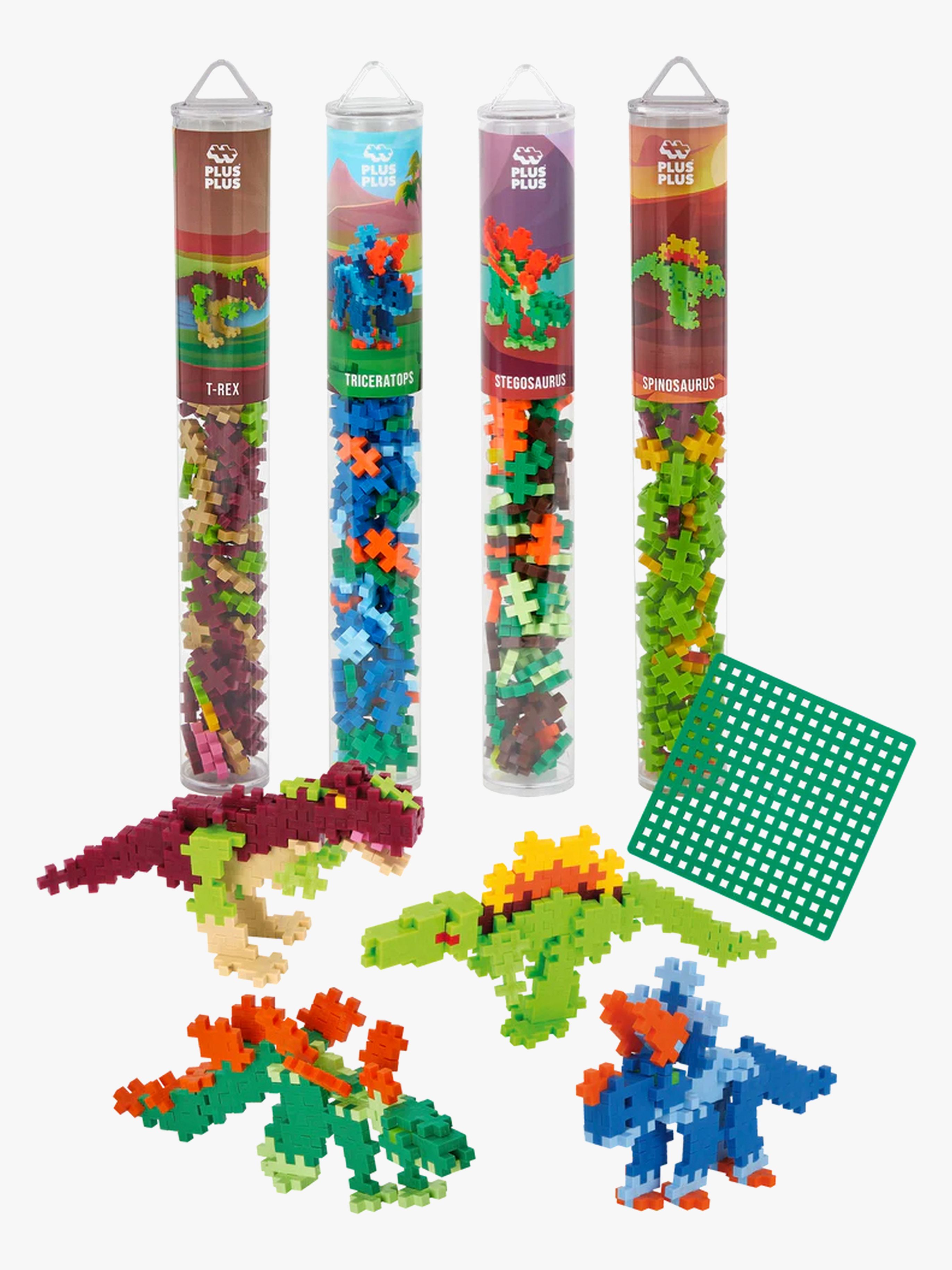 Plus-Plus Bausatz mit Bodenplatte &  Röhre Dino, 4x100 Teile