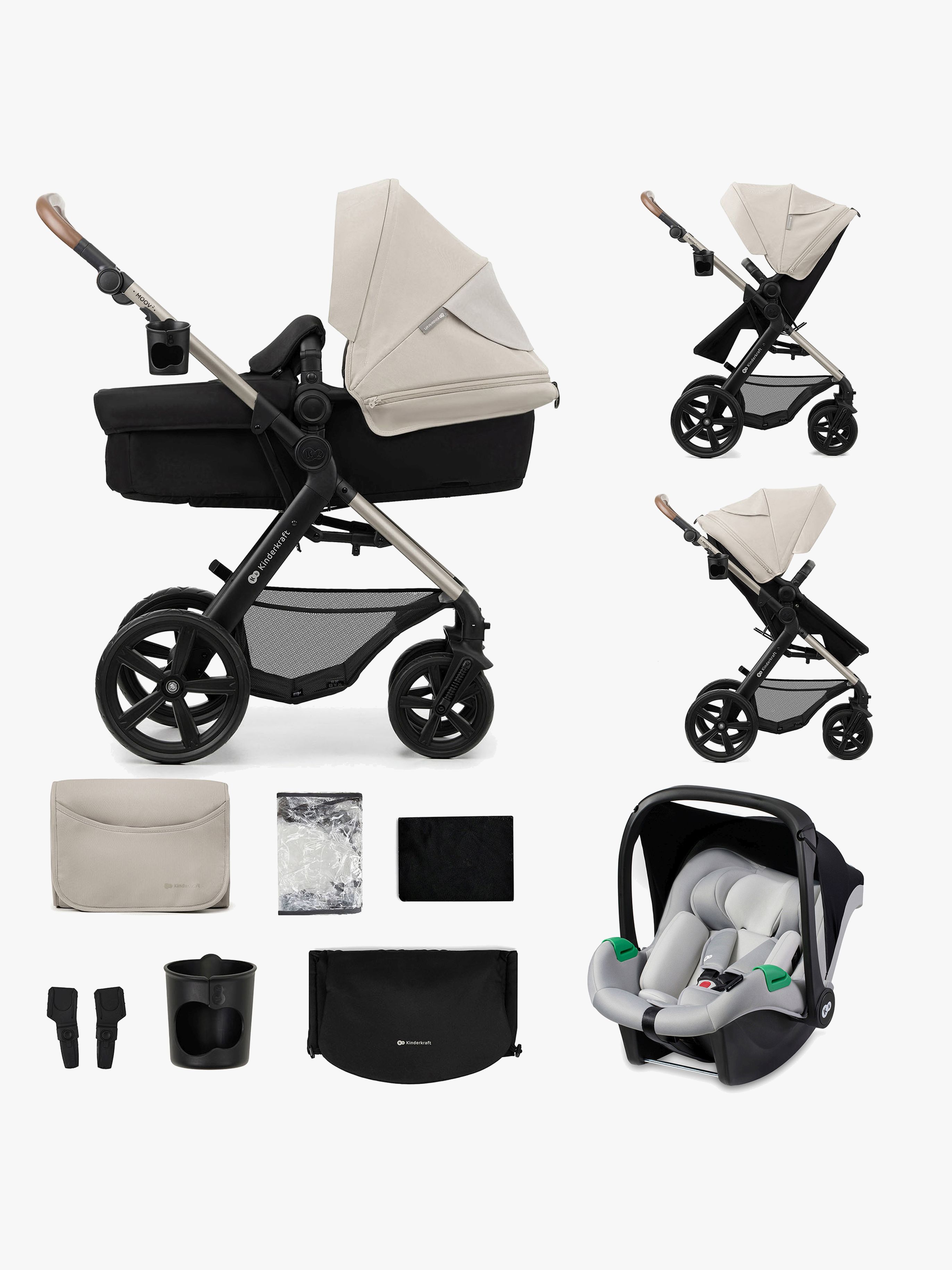Kinderkraft MOOV 2 3-in-1 Kombikinderwagen, Moonlight Grey, Kinderwagen, 2 in 1