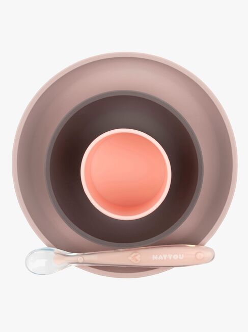 Nattou Soft Silicone Geschirrset 4 Teile, Rosa/Aubergine
