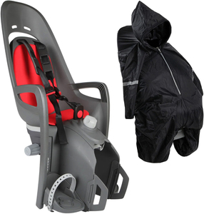 Hamax Zenith Relax Fahrradsitz inkl. Gepäckträgerhalterung & Regenschutz, Grey/Red/Black
