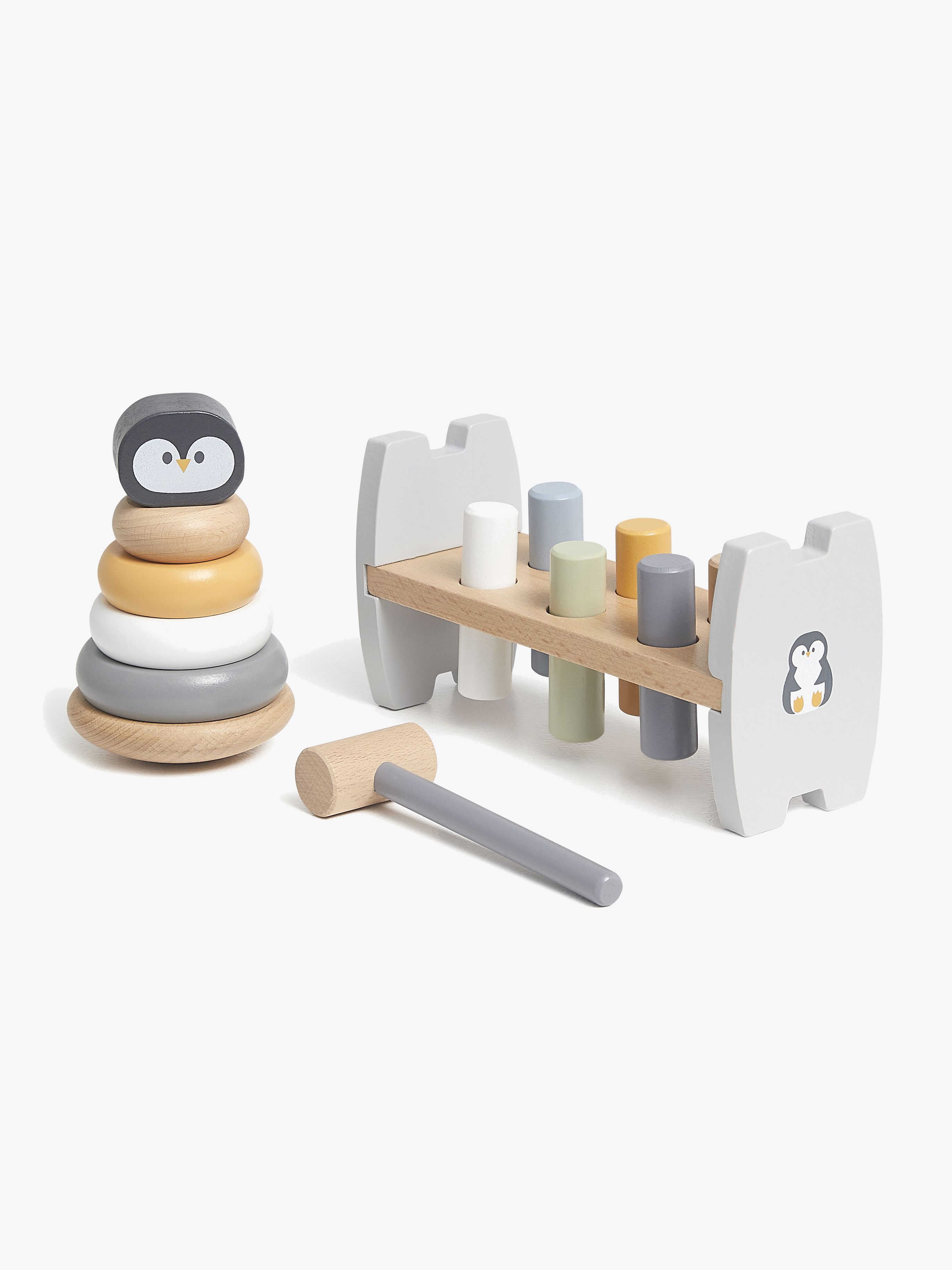 PolarB Spielset Hammerbank und Stapelklötze Pinguin