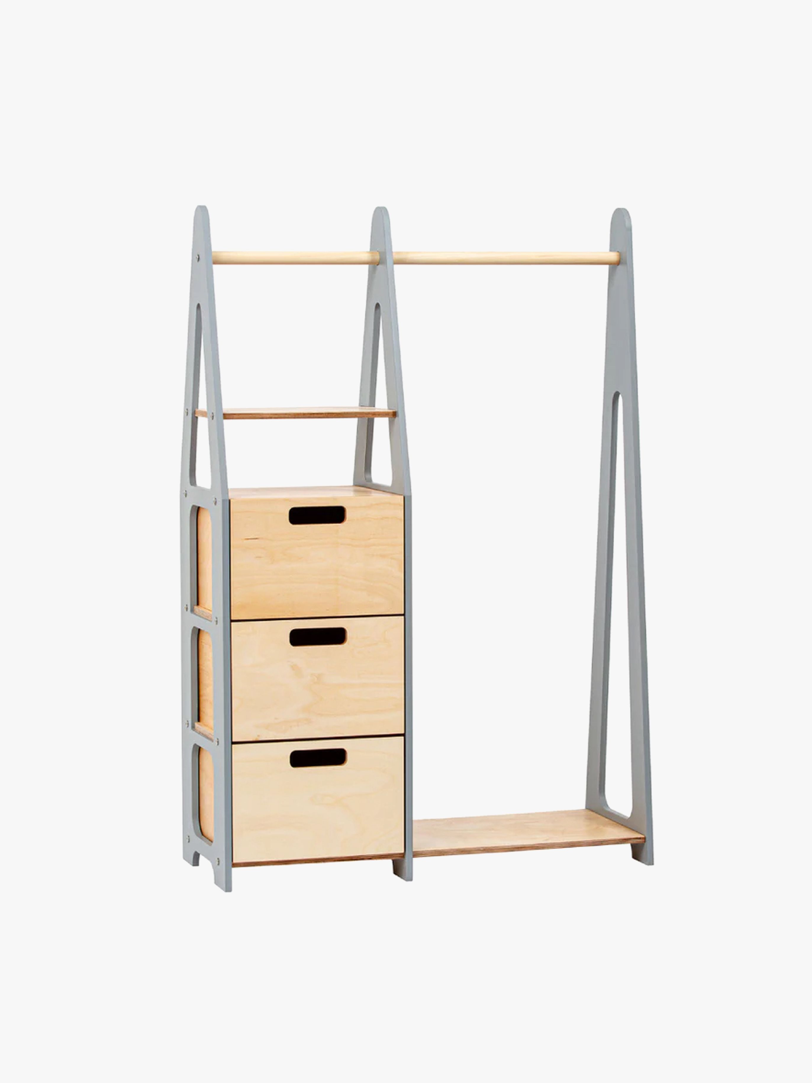 Duck Woodworks Kleiderständer mit Schubladen, Grau, Kinderzimmerschrank, Kinderzimmer
