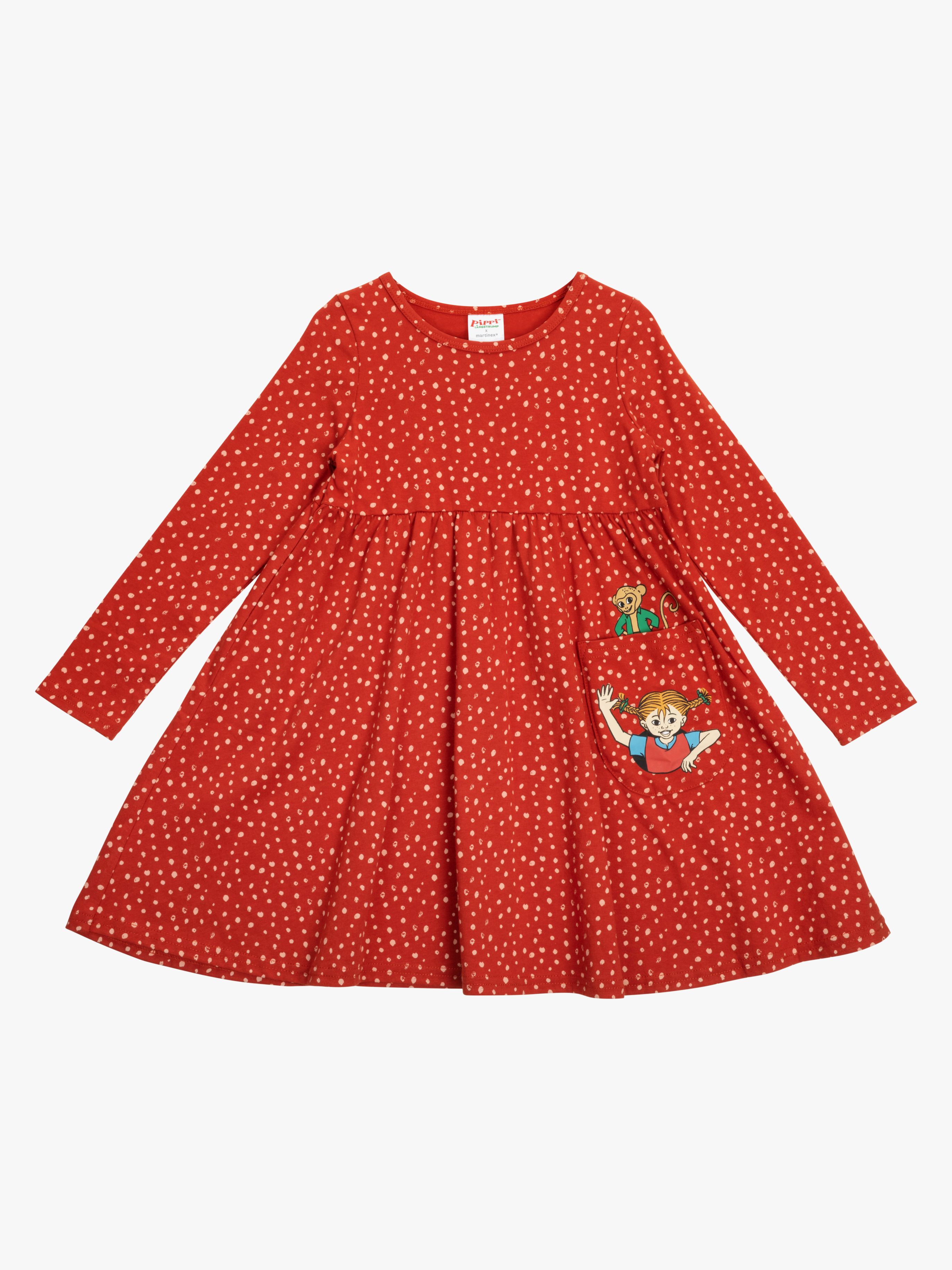 Pippi Langstrumpf Punkt Kleid X Martinex, Rot/Rosa, 98