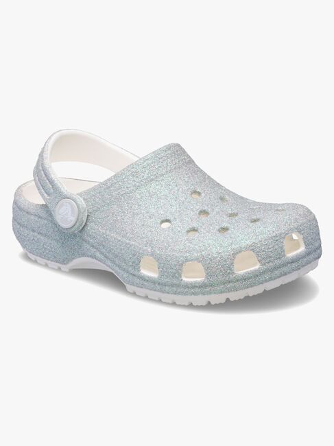 Crocs Classic Iridescent Glitter Kids Sandalen, Weiß
