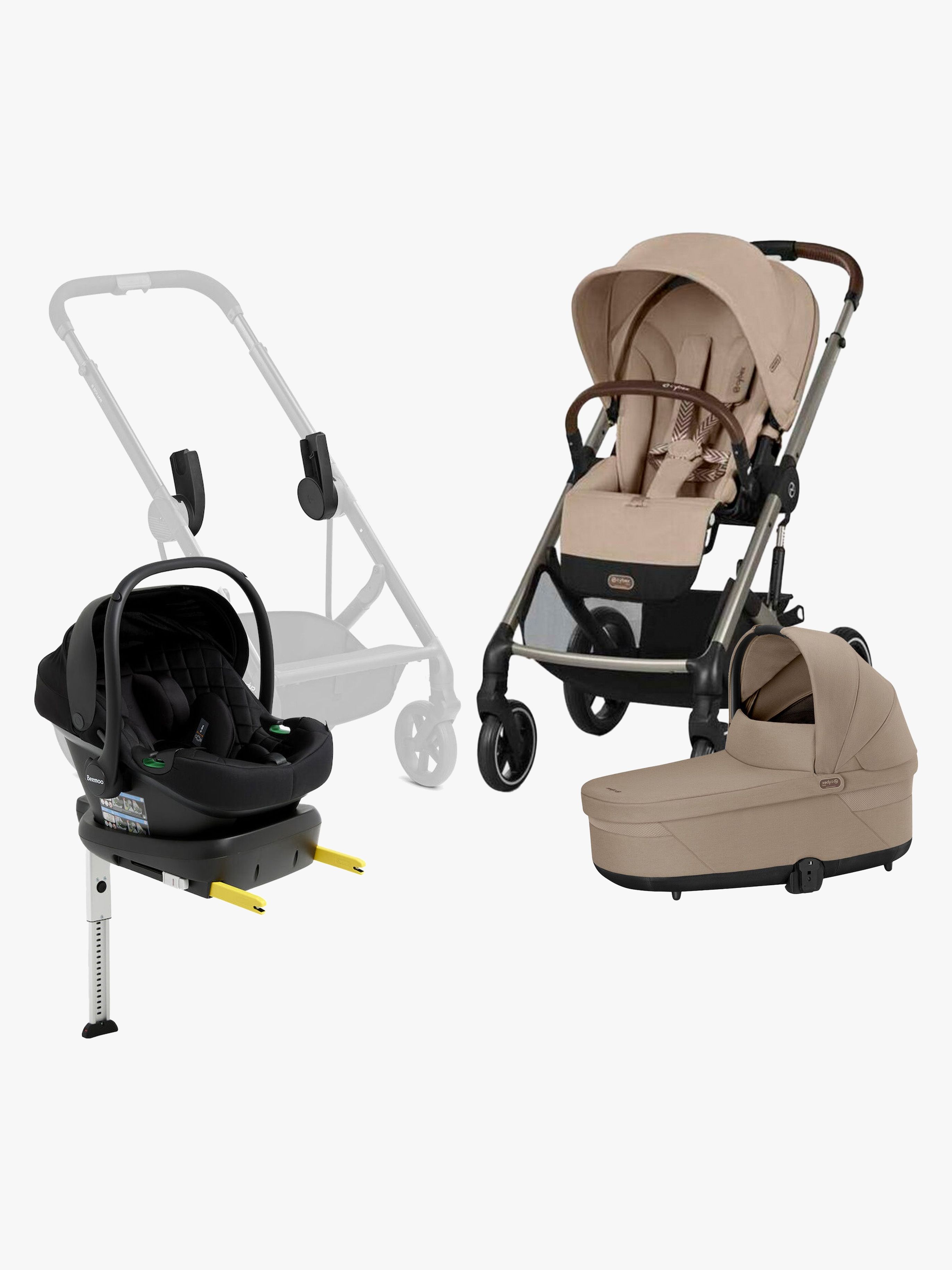 Cybex BALIOS S Lux Kombiwagen inkl. Beemoo Route i-Size & Basis, Almond Beige/Black Stone, Kinderwagen, 2 in 1