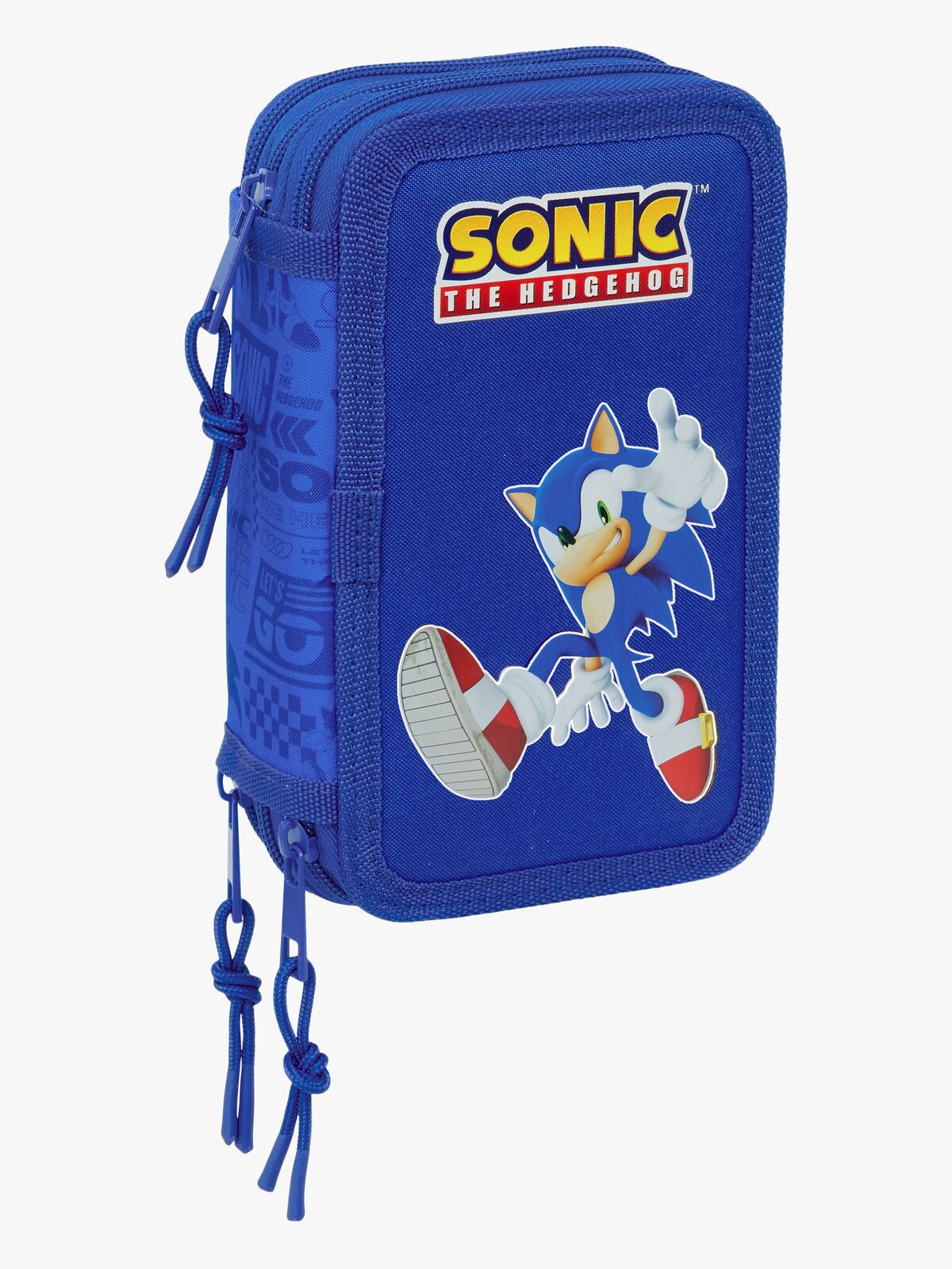 Sonic Gefülltes Dreifach-Federmäppchen 37 Teile, Blau