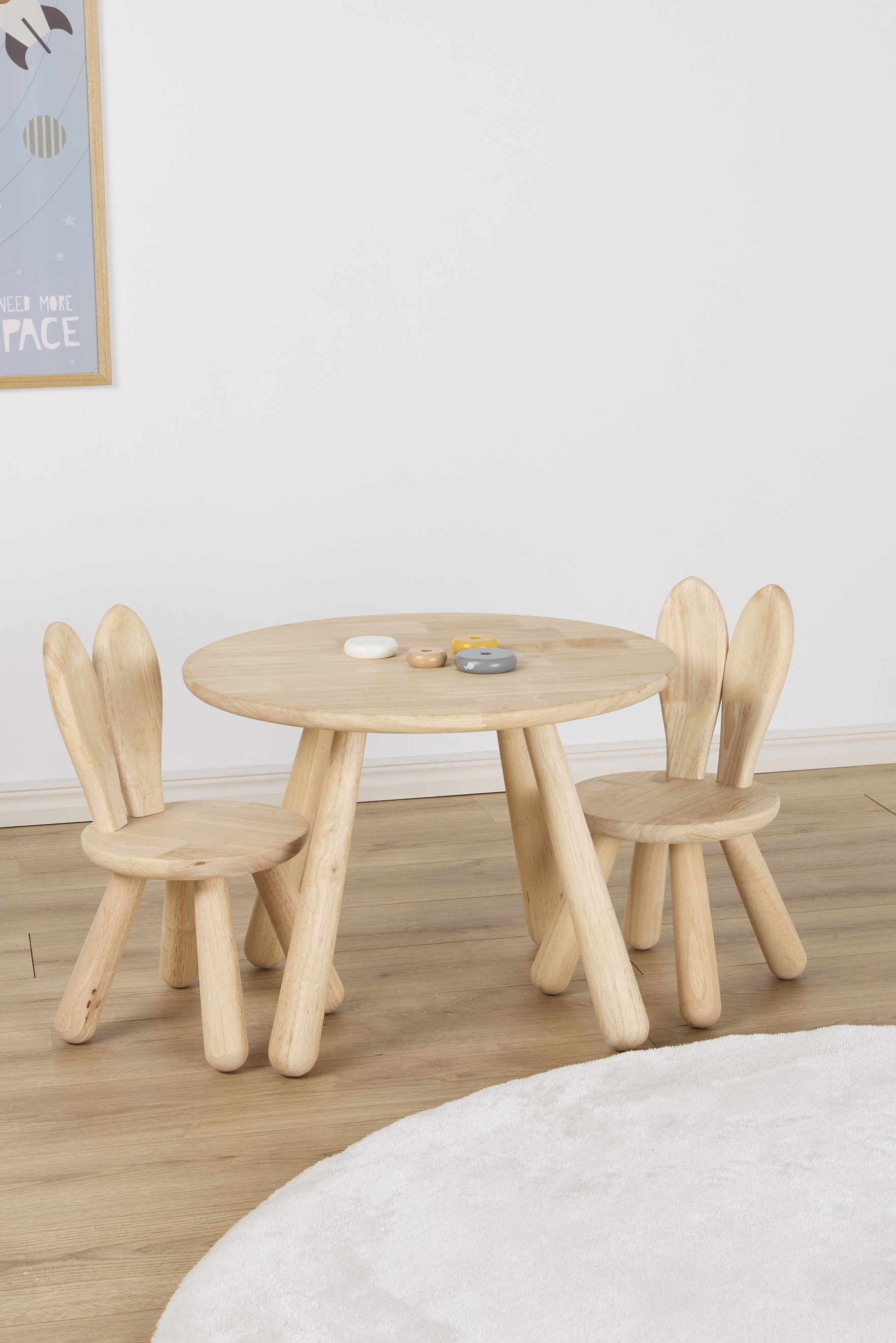 Nordic Tisch Dimma & Stühle Kaninchen, Natur, Kinderzimmermöbel, Kindermöbel