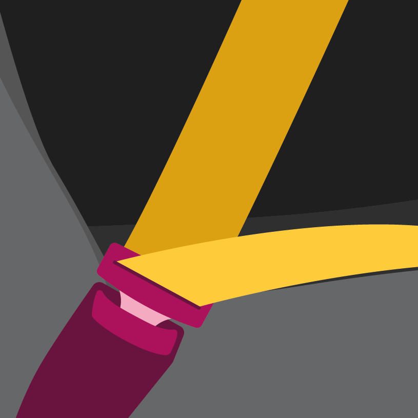 Illustration eines angeschnallten Sicherheitsgurts auf grauem Hintergrund.