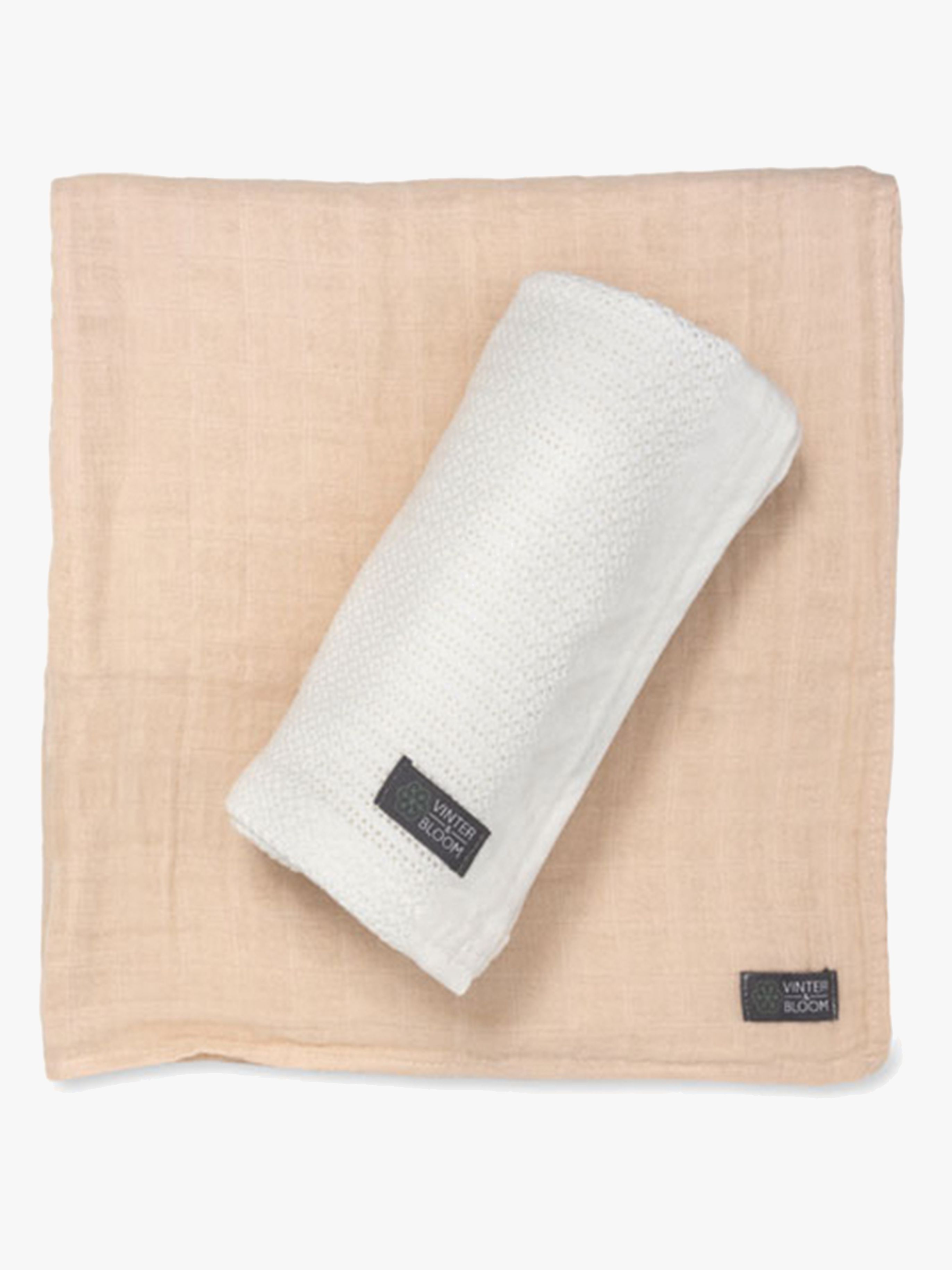 VinterBloom Soft Grid + Muslin Decke 2er-Pack, Weiß / beige