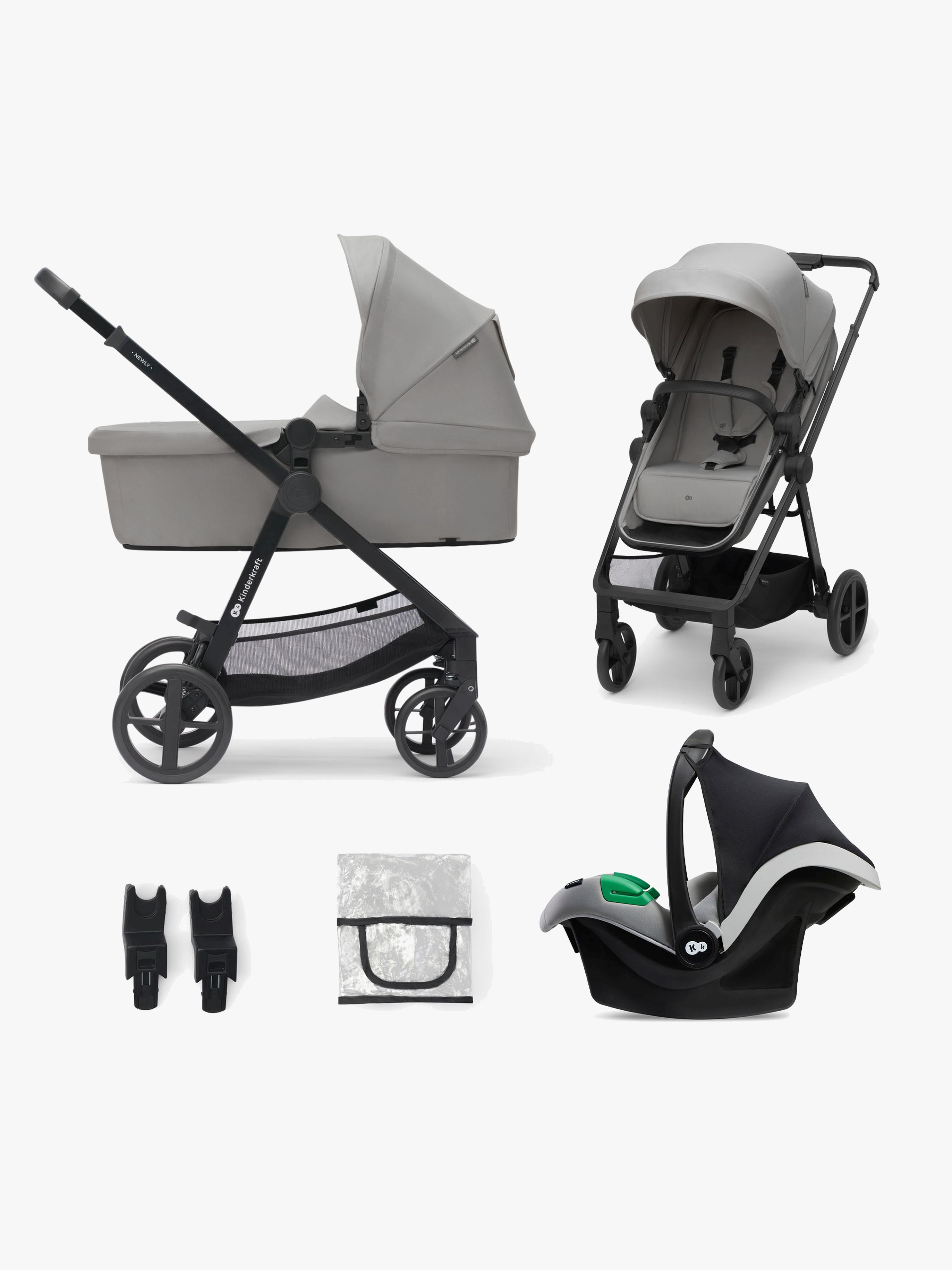 Kinderkraft 3-i-1 NEWLY Kombikinderwagen Travelsystem, Moonlight Grey, Kinderwagen, 2 in 1