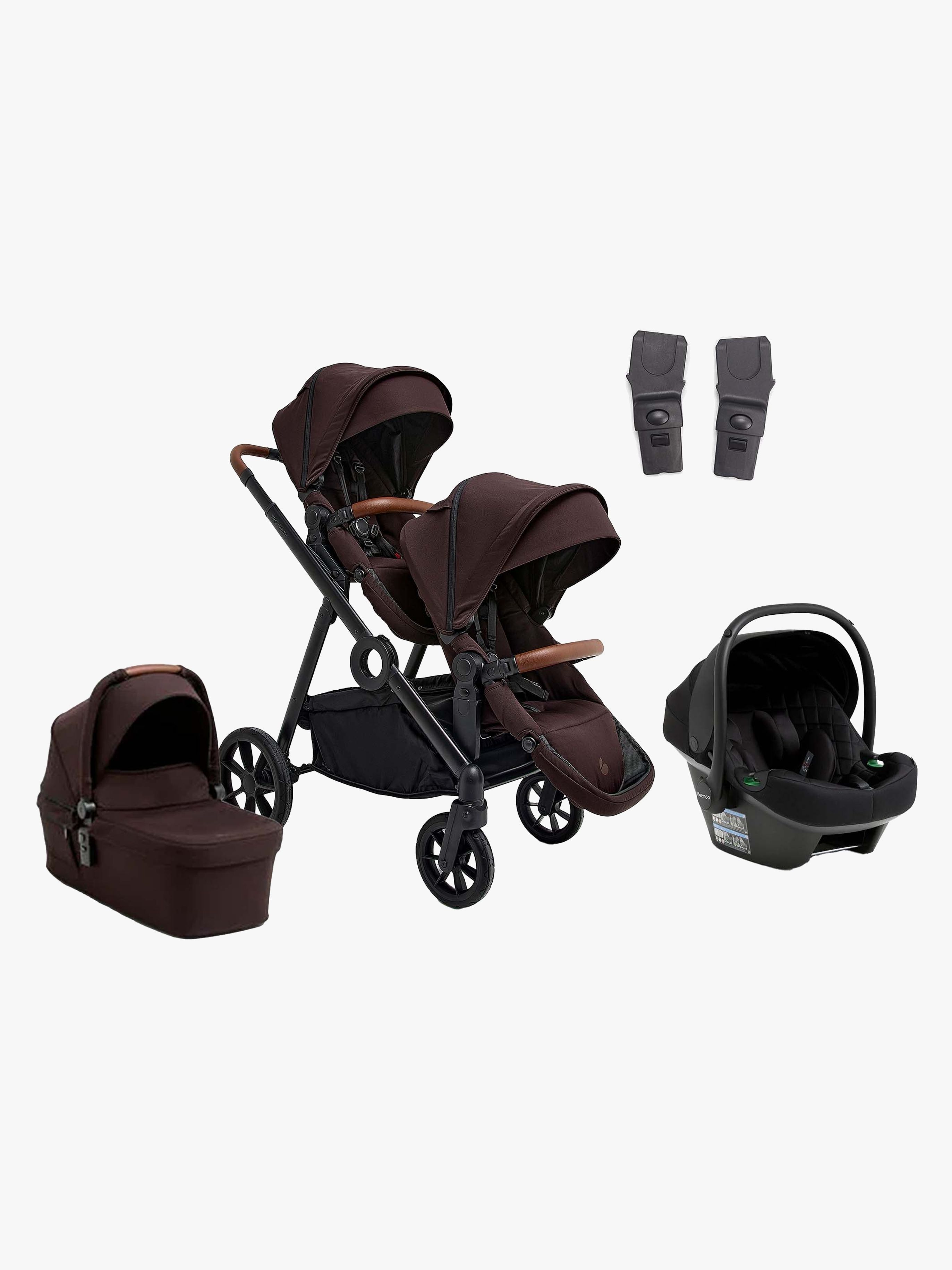 Beemoo Pro Multi 2 Geschwisterwagen inkl. Route i-Size Babyschale, Espresso Brown/Black Stone, Doppelkinderwagen