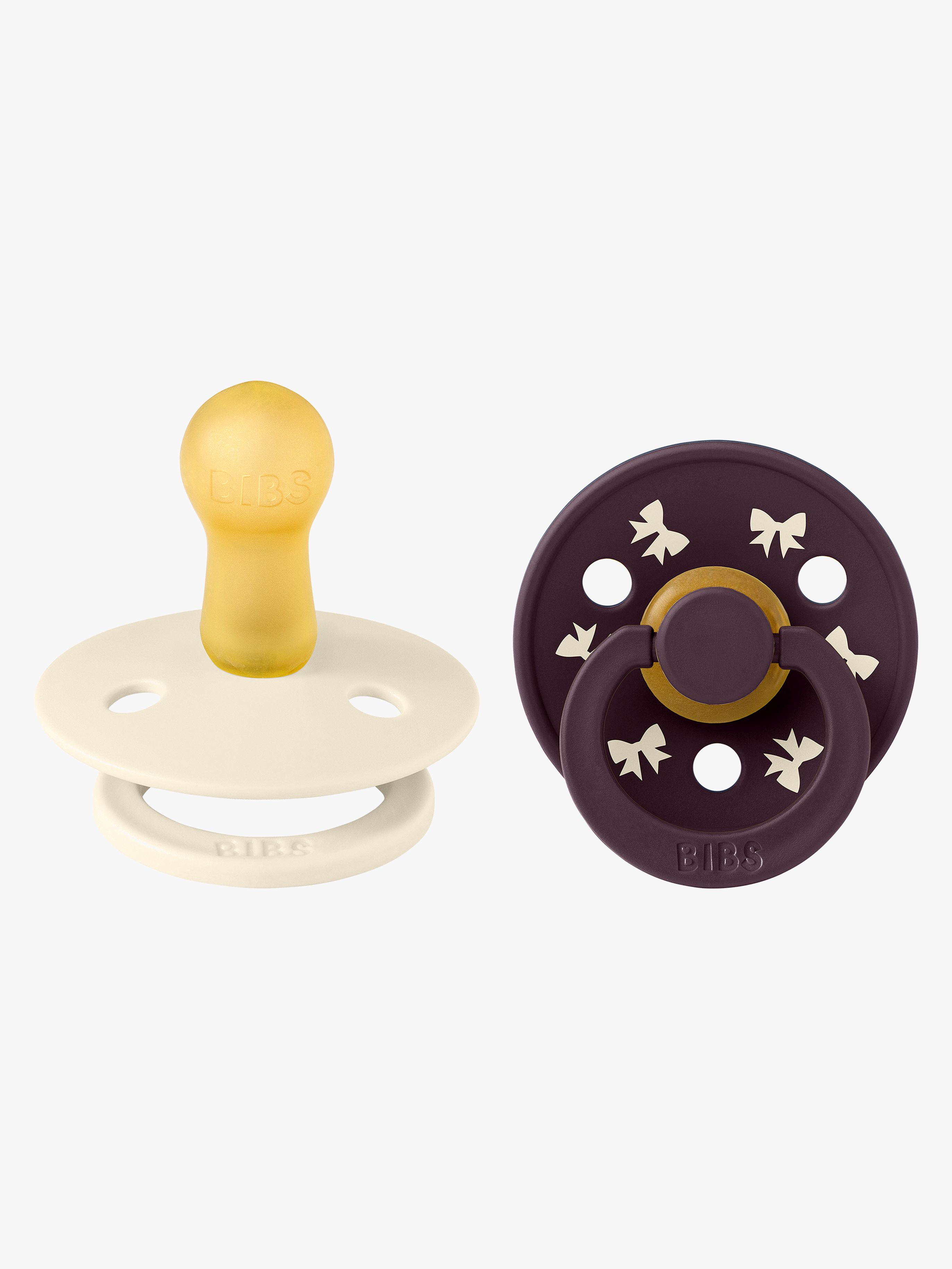 Colour Holiday Bow Schnuller 2er-Pack Latex Größe 2, Ivory / Plum