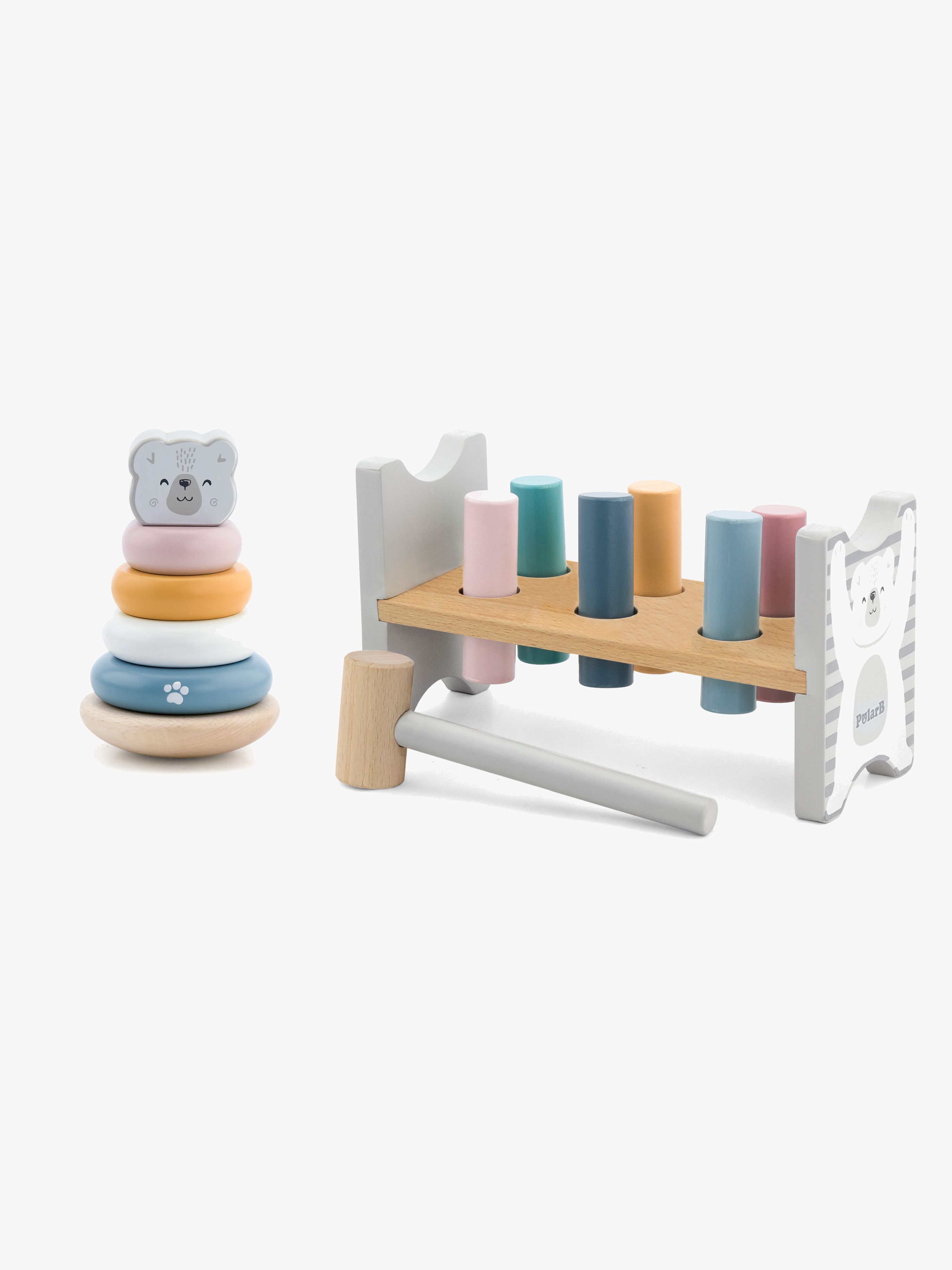 PolarB Spielset Hammerbank &  Stapelspielzeug Bär, Babyspielzeug