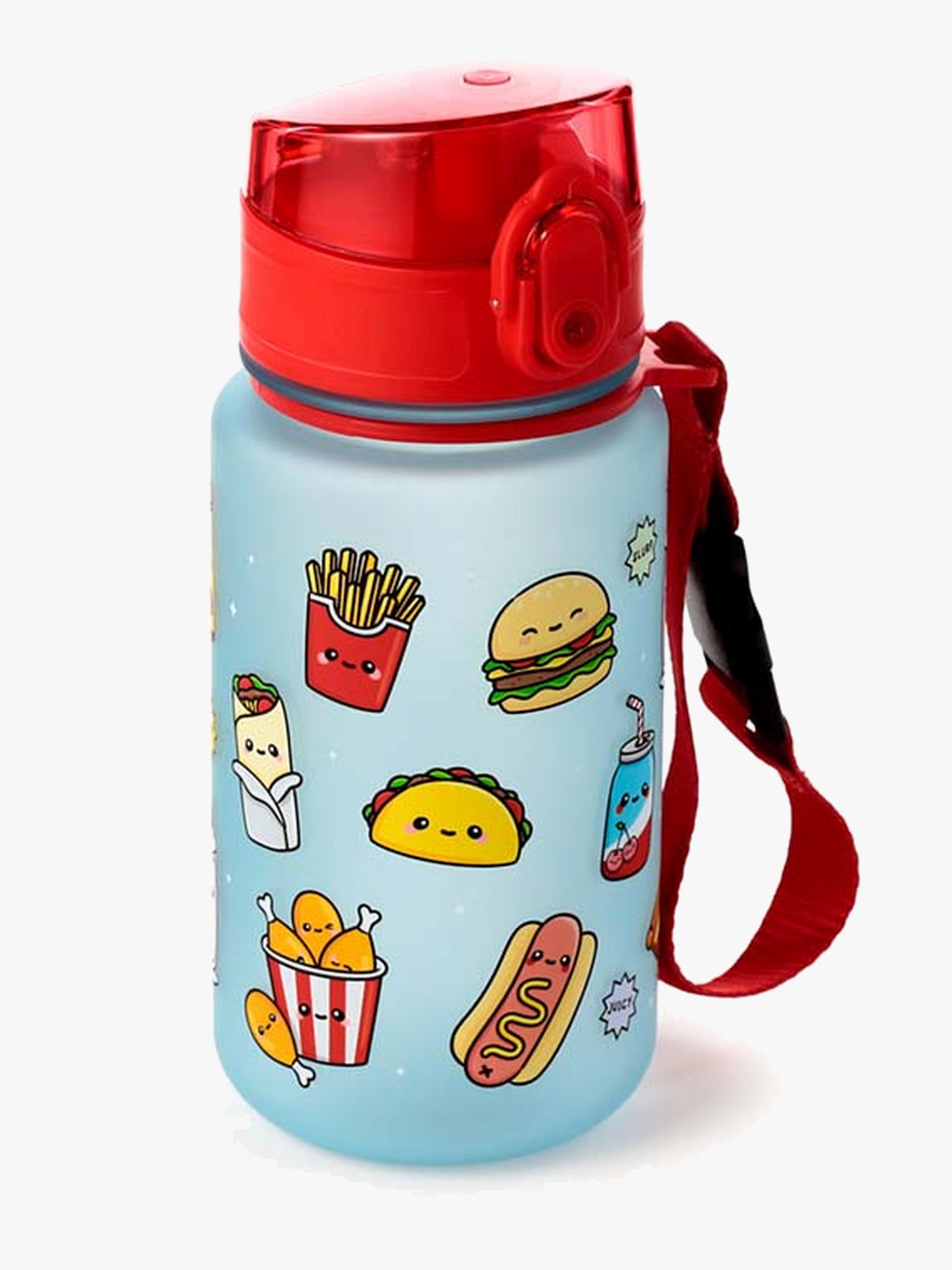 Foodiemals Pop Top Bruchsichere Trinkflasche 350 ml, Blau/Rot