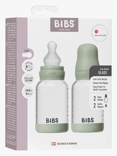 BIBS Slow Flow Glas Fläschchen Silikon 2er-Pack 120 ml, Sage