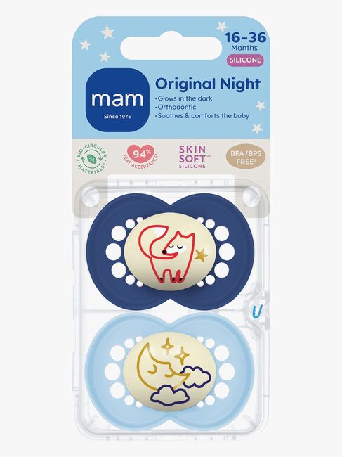 MAM Orginal Night Schnuller Silikon 2er-Pack 16-36m, Blau