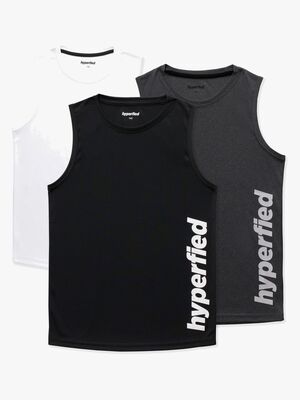 Hyperfied Bounce Tanktop 3er Pack, Black/Grey Melange/White
