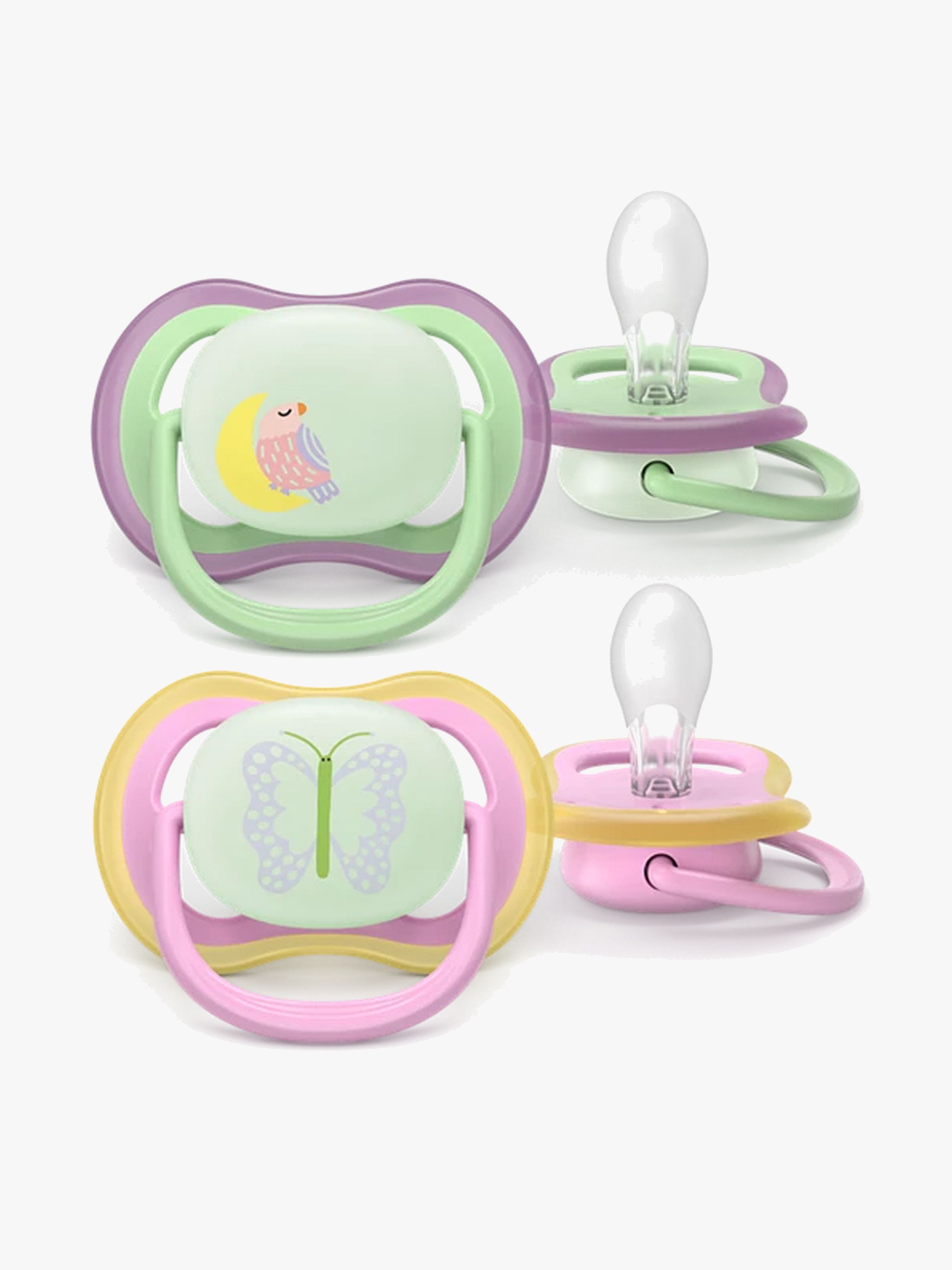 Avent Ultra Air Schnuller Nacht 6-18m 2er-Pack, Rosa / Hellgrün