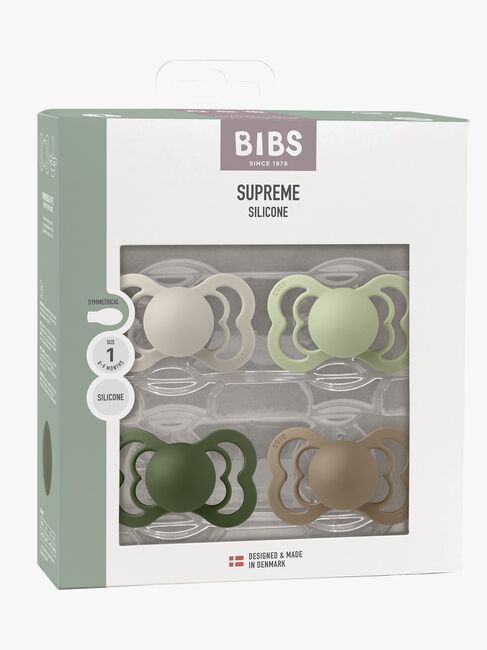 BIBS Supreme Schnuller 4er-Pack Silikon Gr. 1, Sand/Sage/Huntergreen/Dark Oak