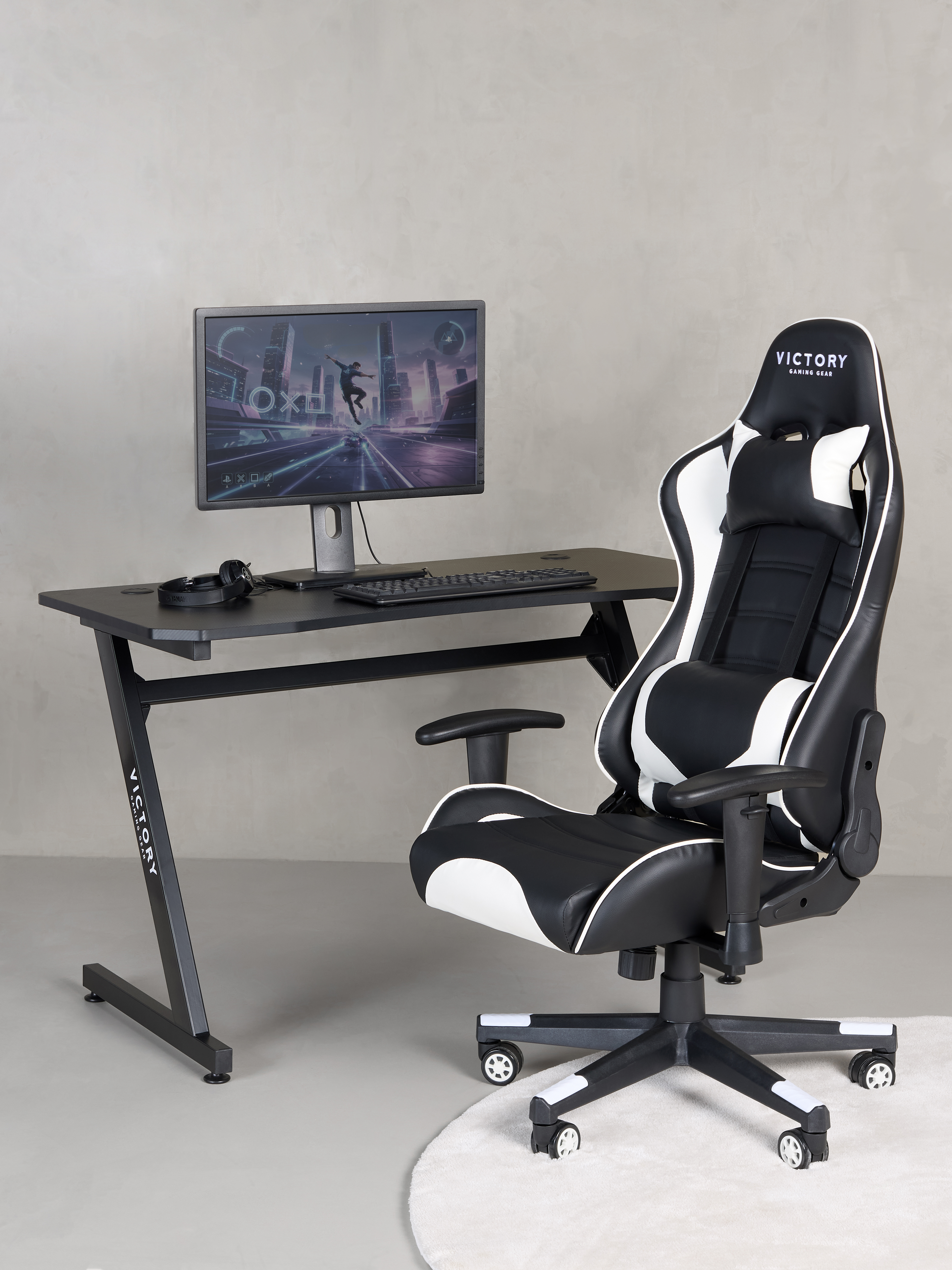 Future Gaming-Stuhl inkl. Tisch, Schwarz / Weiß