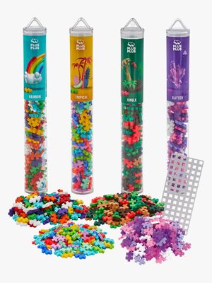 Plus-Plus Bausatz mit Bodenplatte & Röhre New Mix, 4x100 Teile