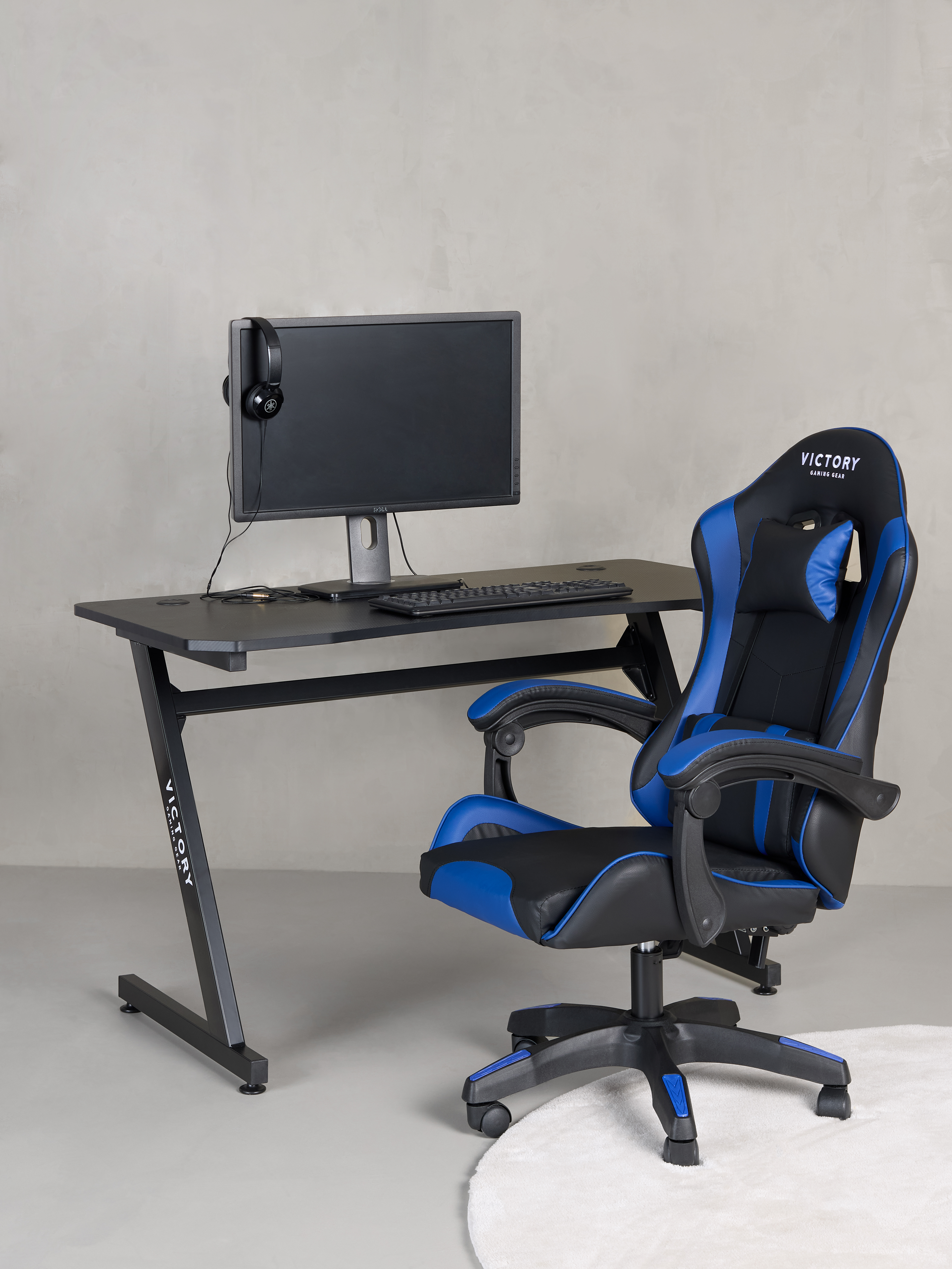 Mission Gaming-Stuhl inkl. Tisch, Schwarz / Blau