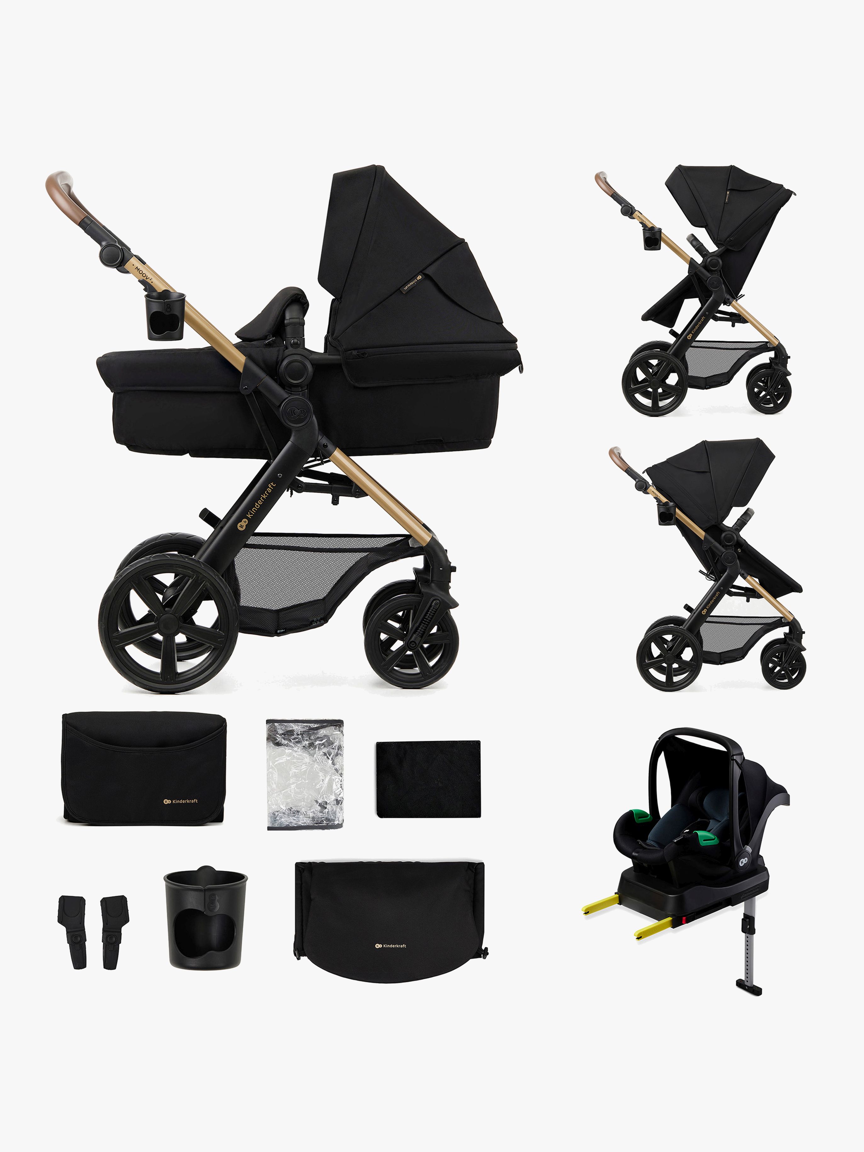 MOOV 2 4-in-1 Kombikinderwagen, Pure Black, Kinderwagen, 2 in 1