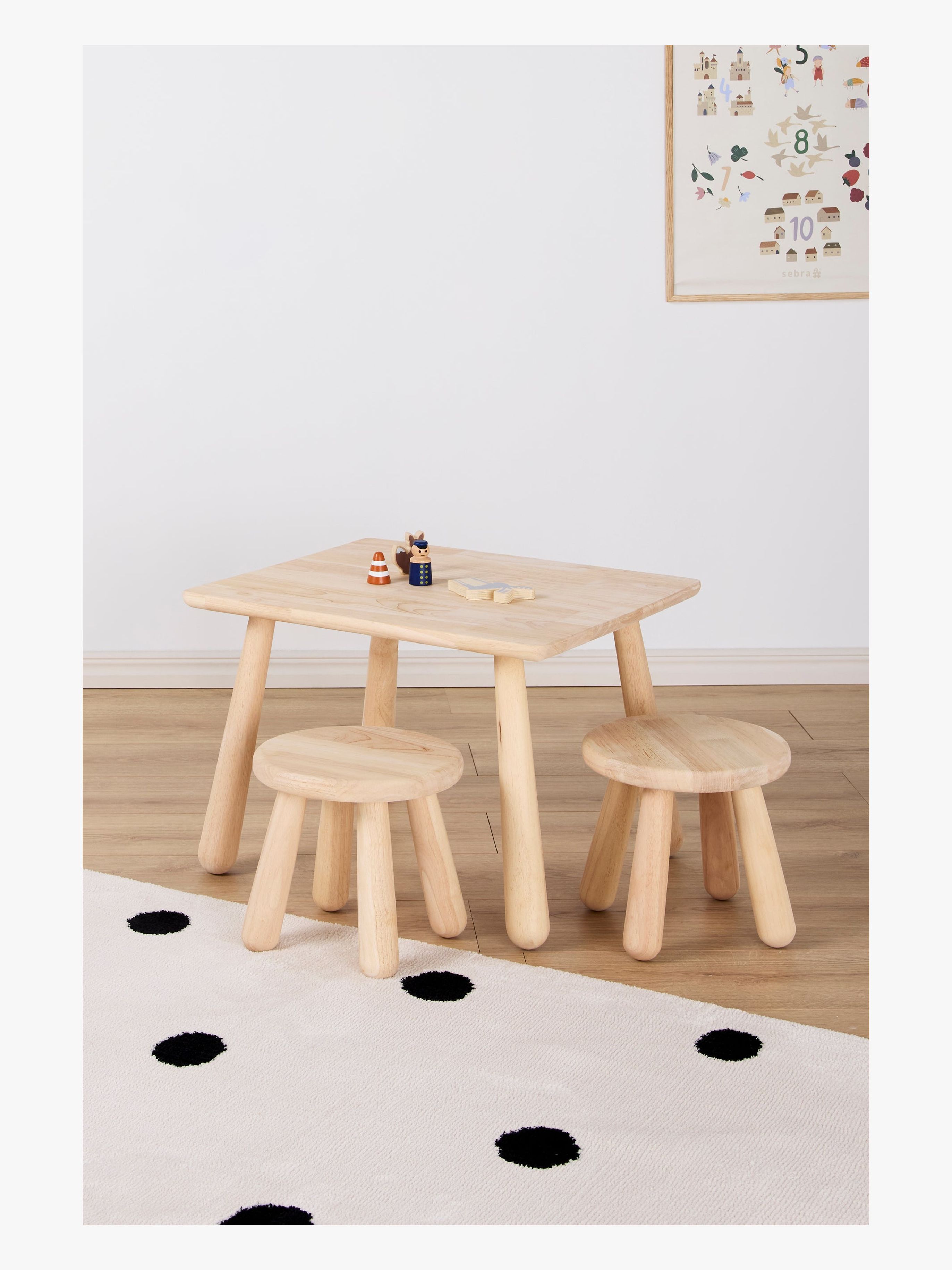 Nordic Rechteckiger Tisch & Runde Hocker, Natur, Kinderzimmermöbel, Kindermöbel