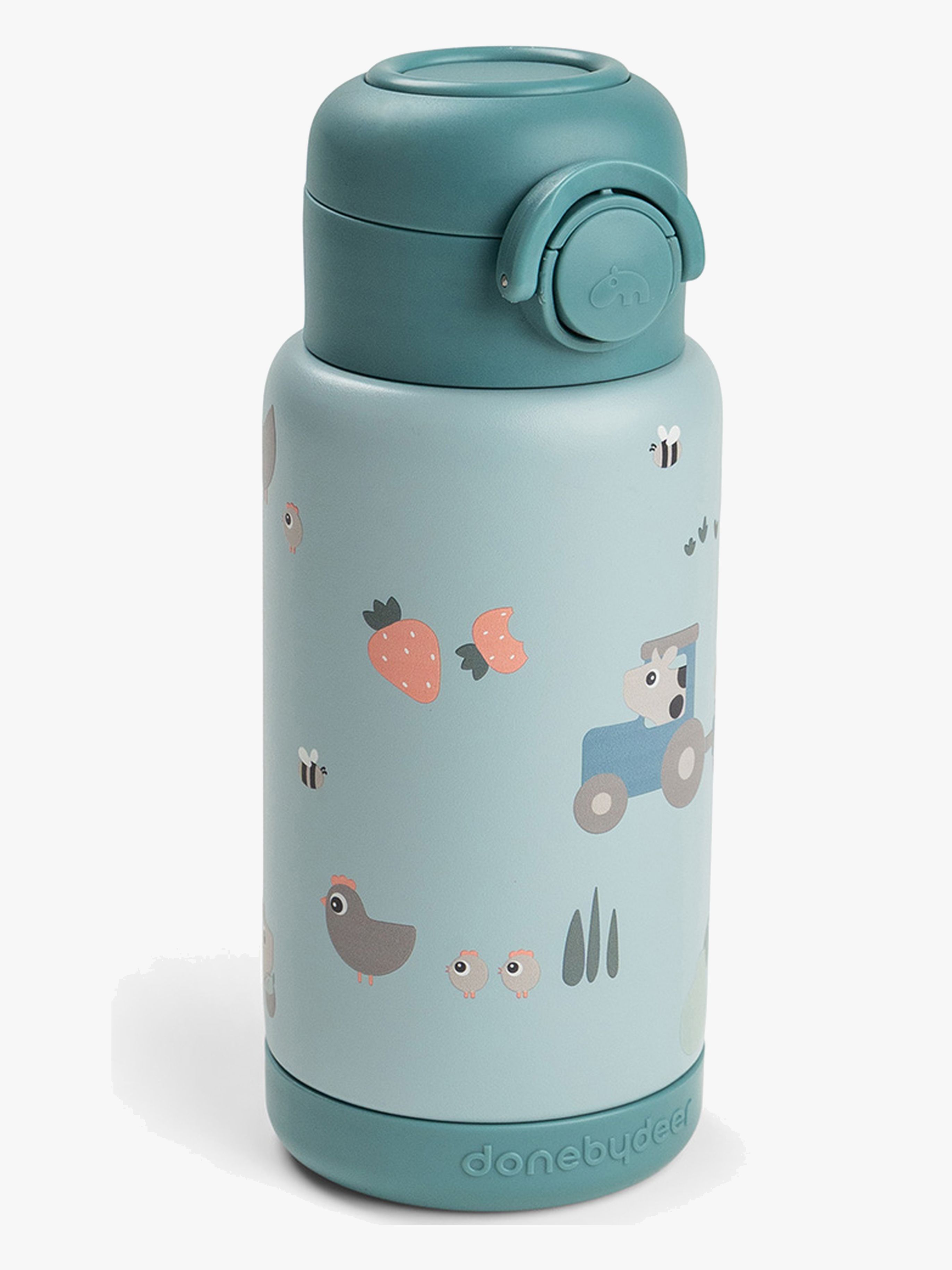 Done By Deer Tiny Farm Trinkflasche mit Trinkhalm, Blue
