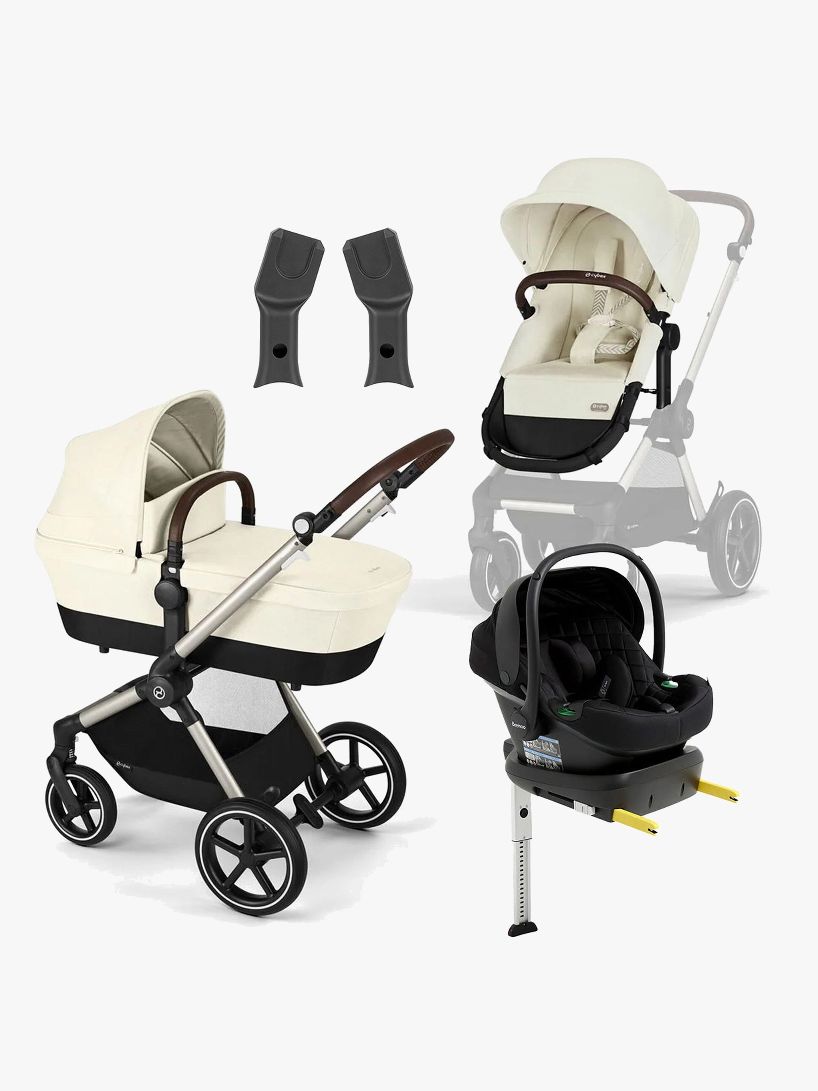 Cybex EOS Lux Kombiwagen inkl. Beemoo Route Babyschale &  Basis, Seashell Beige/Black Stone