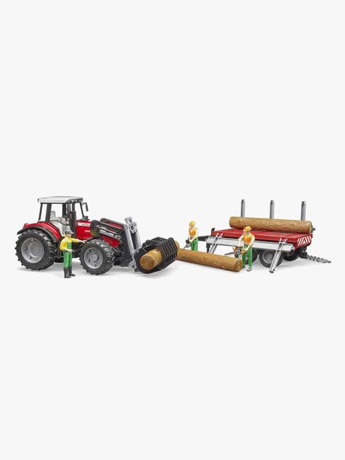 Bruder Massey Ferguson 7480 Traktor Mit Frontlaster Und Holztransportanhänger