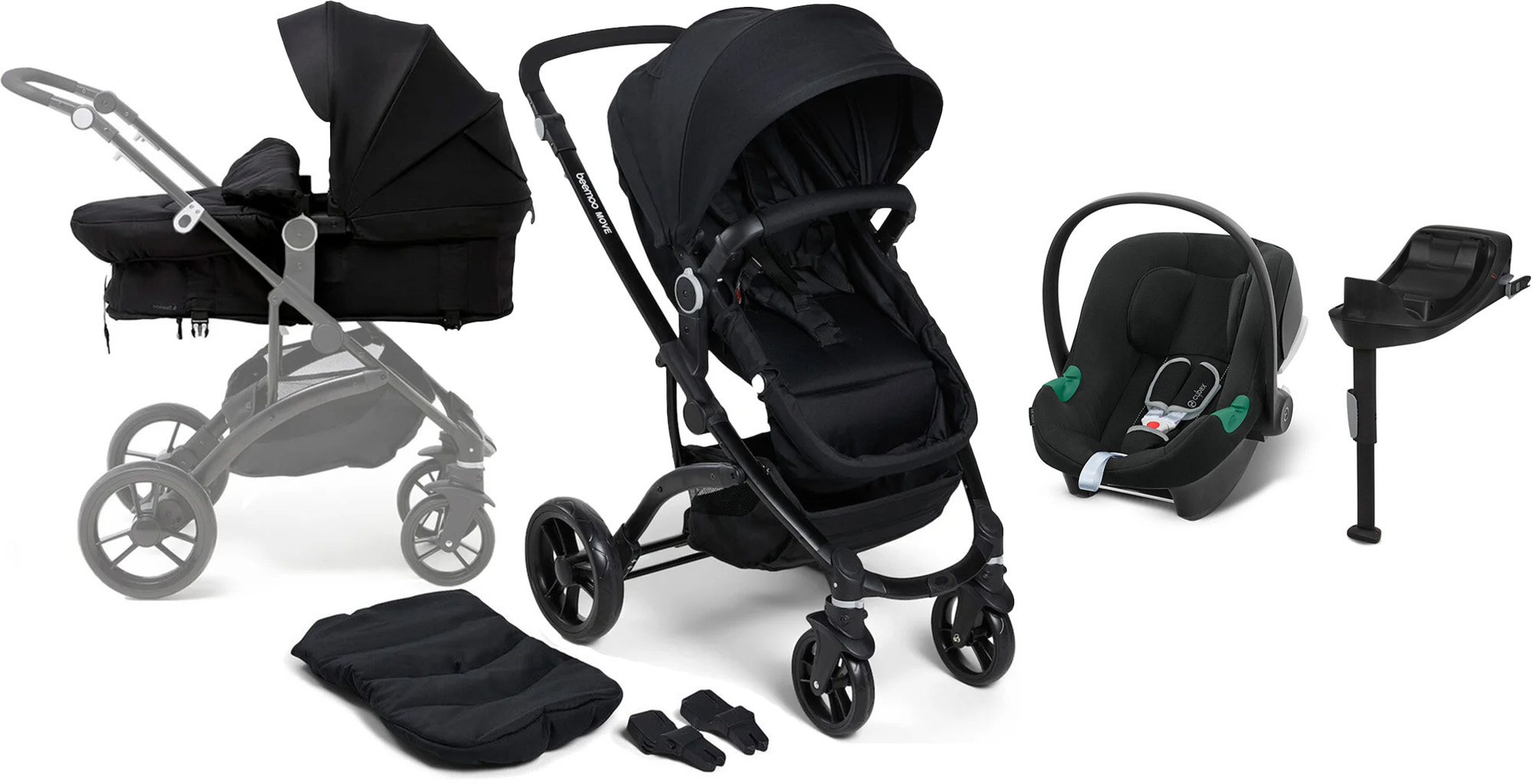 Beemoo Move 2-in-1 Kombikinderwagen inkl. Cybex Aton B2 Babyschale &  Basis, Black/Volcano Black