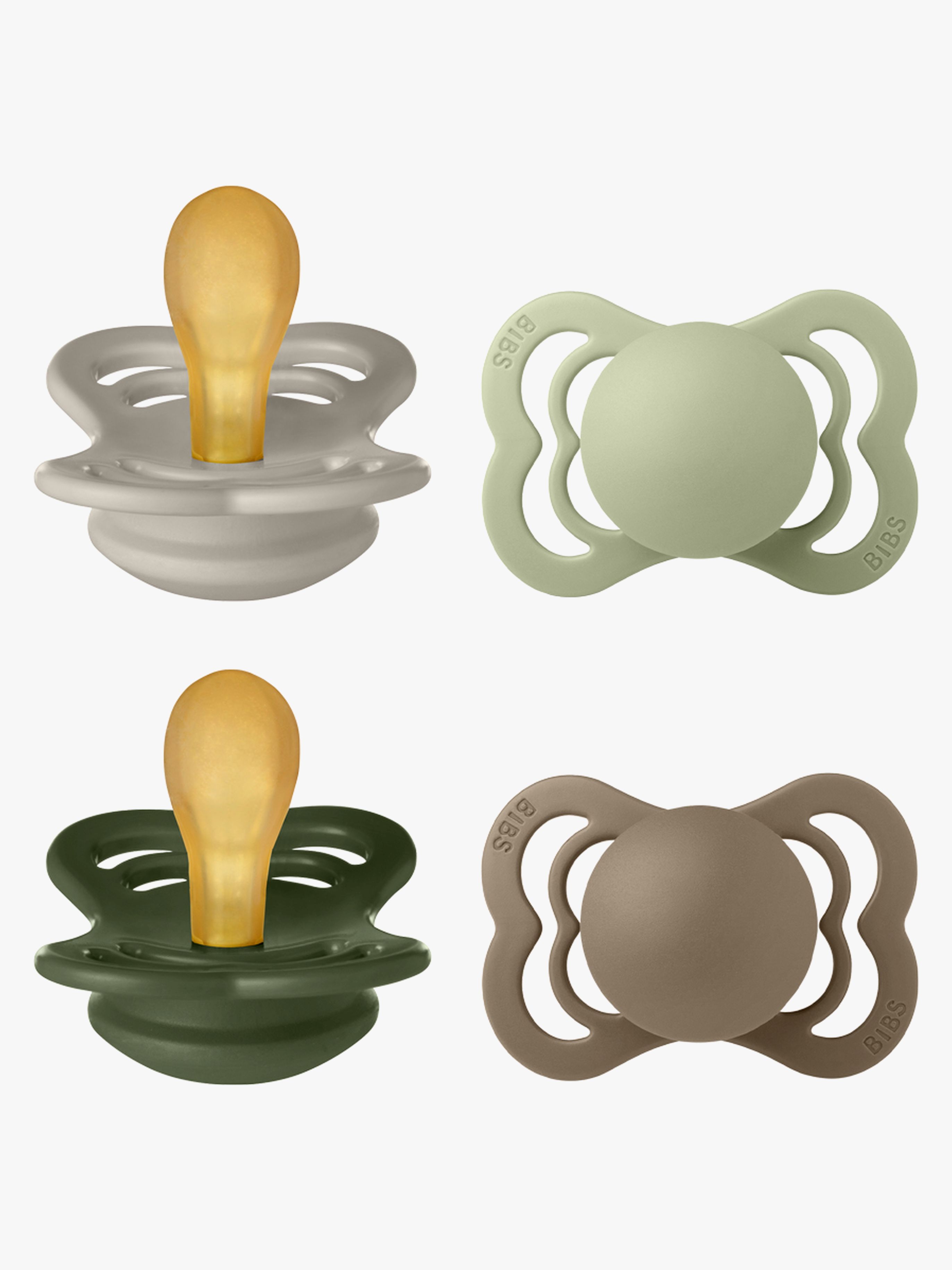 BIBS Supreme Schnuller 4er-Pack Latex Gr. 1, Sand/Sage/Hunter Green/Dark Oak