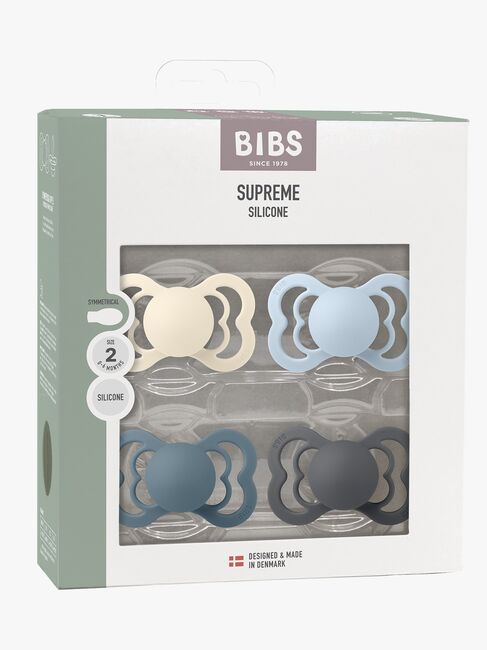 BIBS Supreme Schnuller 4er-Pack Silikon Gr. 2, Ivory/Baby Blue/Petrol/Iron