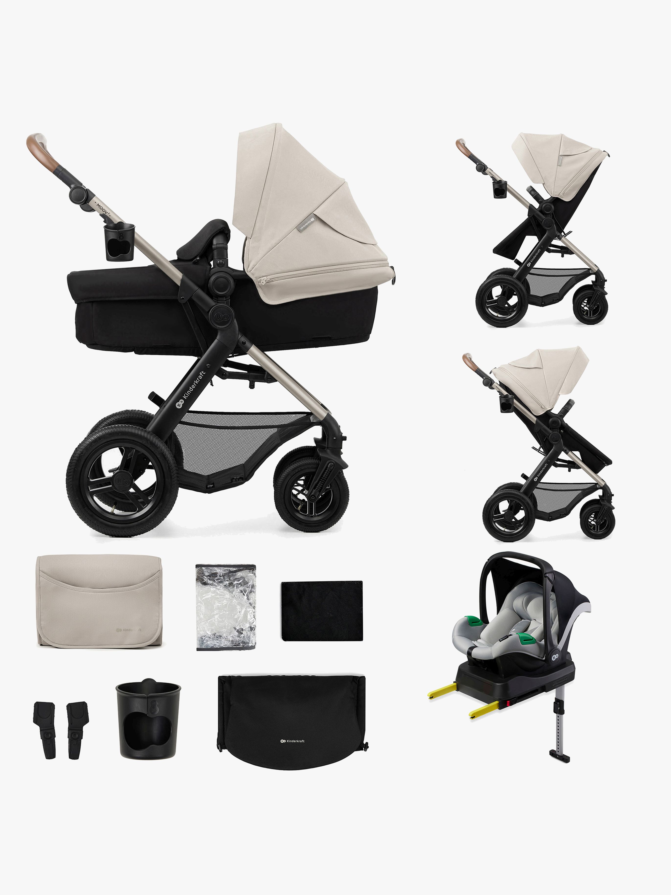 MOOV 2 4-in-1 Air Kombikinderwagen, Moonlight Grey, Kinderwagen, 2 in 1