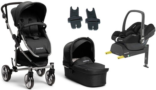 Beemoo Flexi Travel 3 Kombikinderwagen inkl. Maxi-Cosi CabrioFix Babyschale & Basis, Black Melange
