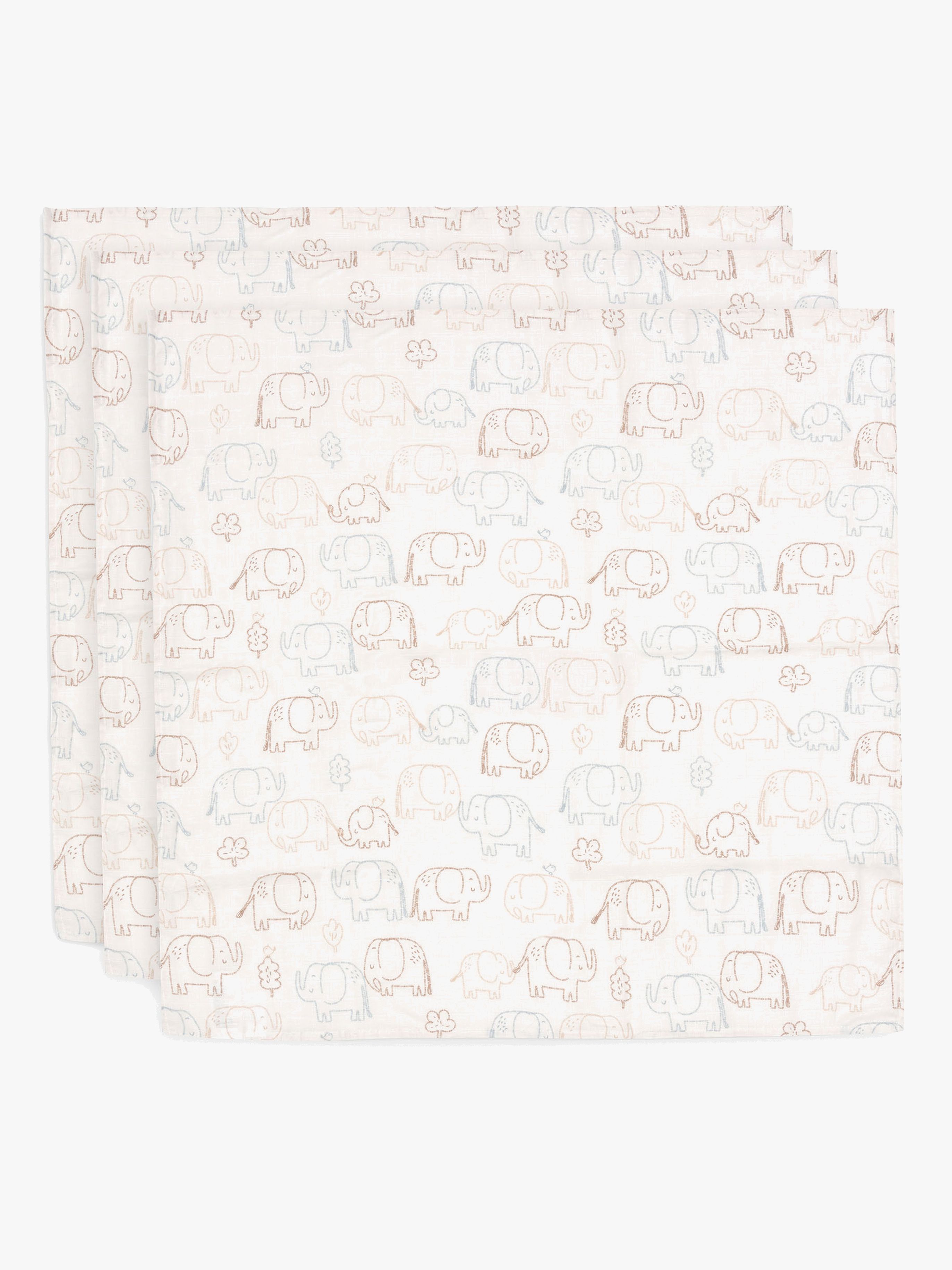 Musselintuch 70x70 cm 3er-Pack, Elephant Tales