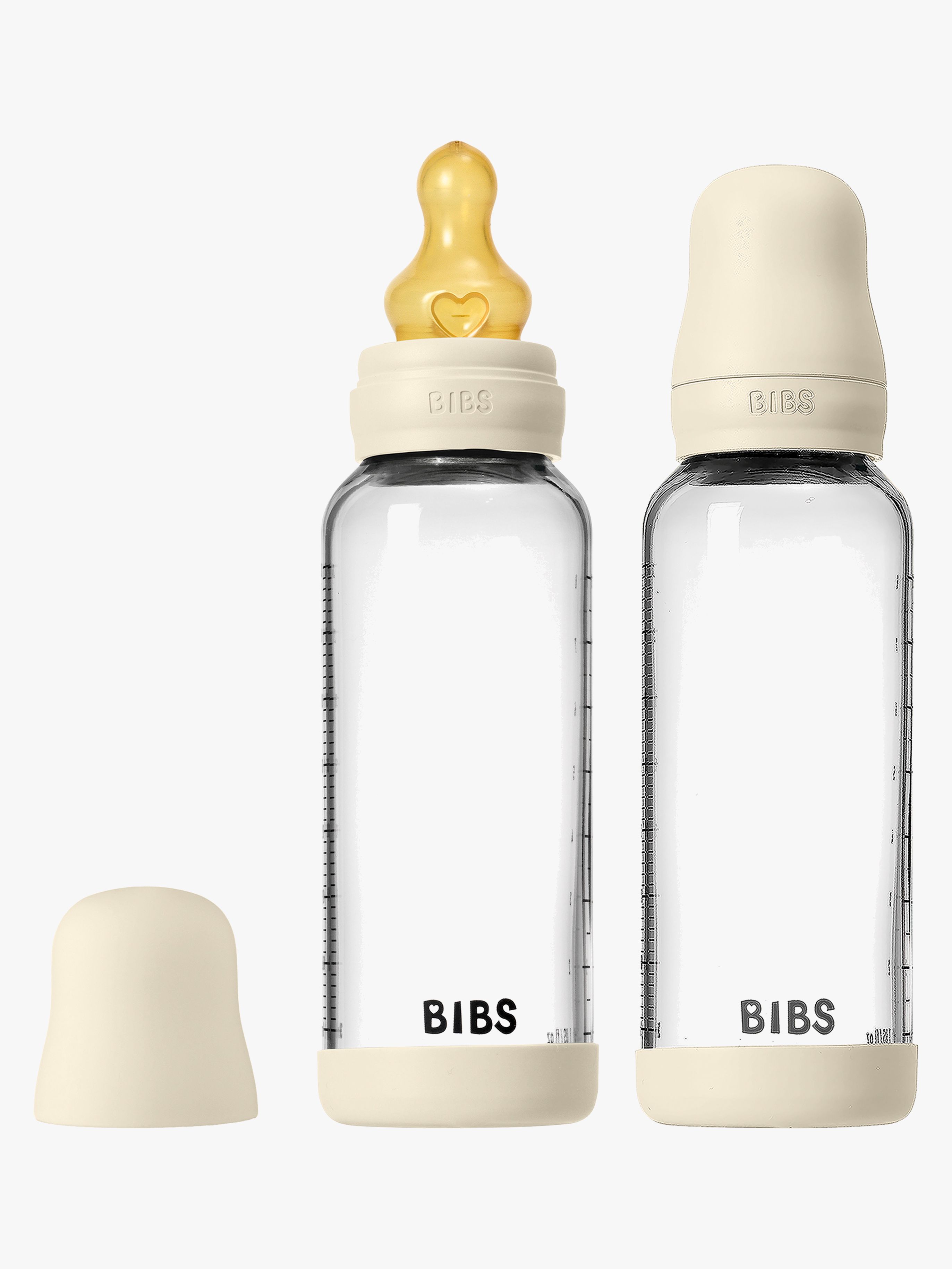 BIBS Medium Flow Glas Fläschchen Latex 2er-Pack 240 ml, Ivory