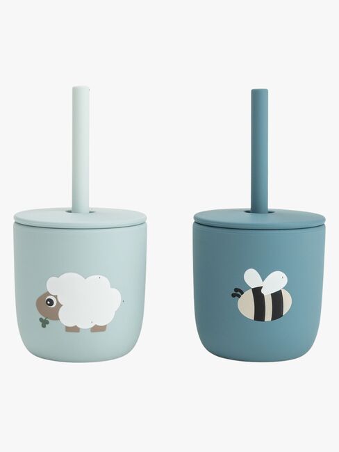 Done By Deer Tiny Farm Trinkhalmbecher Silikon 2er-Pack, Blue