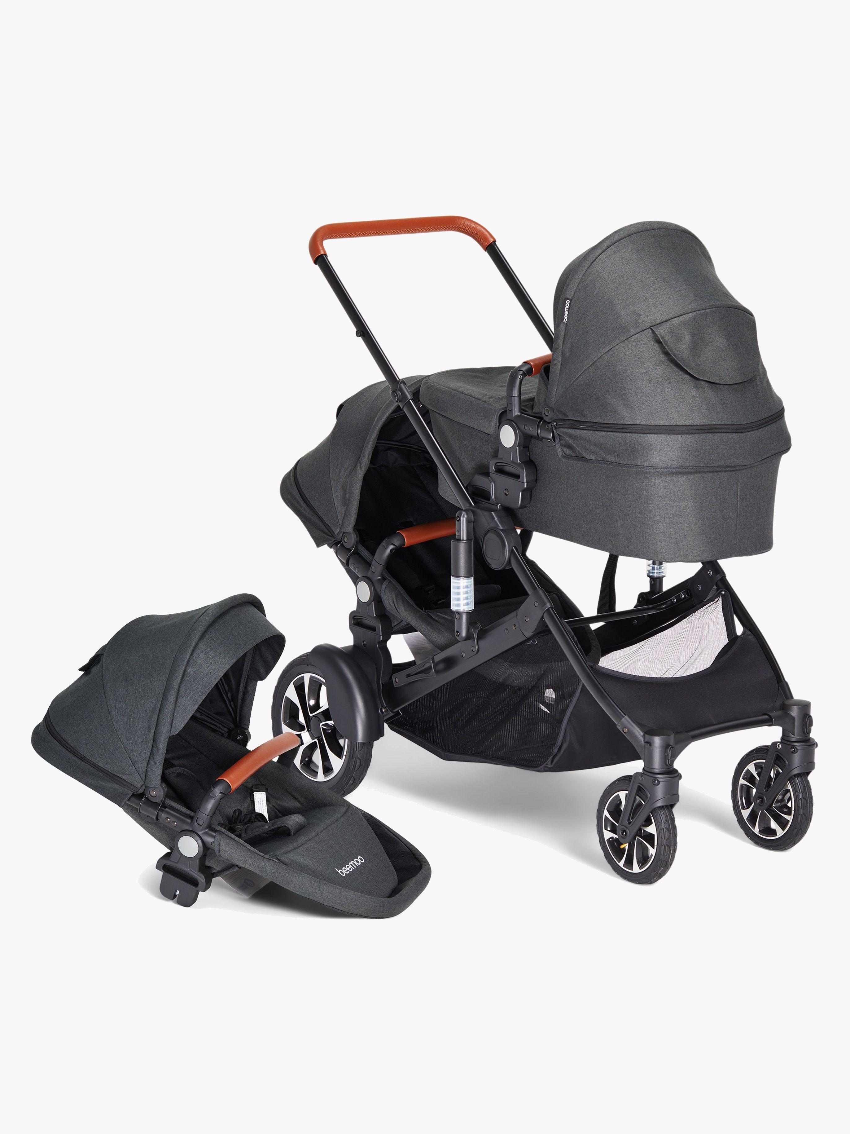 Beemoo Maxi 4 Twin Geschwisterwagen inkl. Geschwistersitz, Black/Black, Doppelkinderwagen