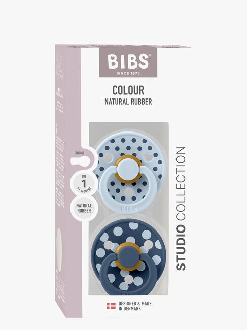 BIBS Studio Colour Polka Schnuller 2er-Pack Latex Größe 1, Baby Blue/Steel Blue