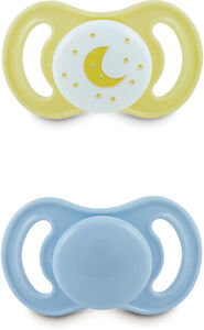 Esska Happy Mini Mond Silikon Schnuller 2er-Pack 0-6 m, Blau/Gelb