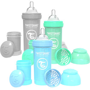 Twistshake  Anti-Kolik Babyflasche 260 ml 3er-Pack, Blau/grau/grün