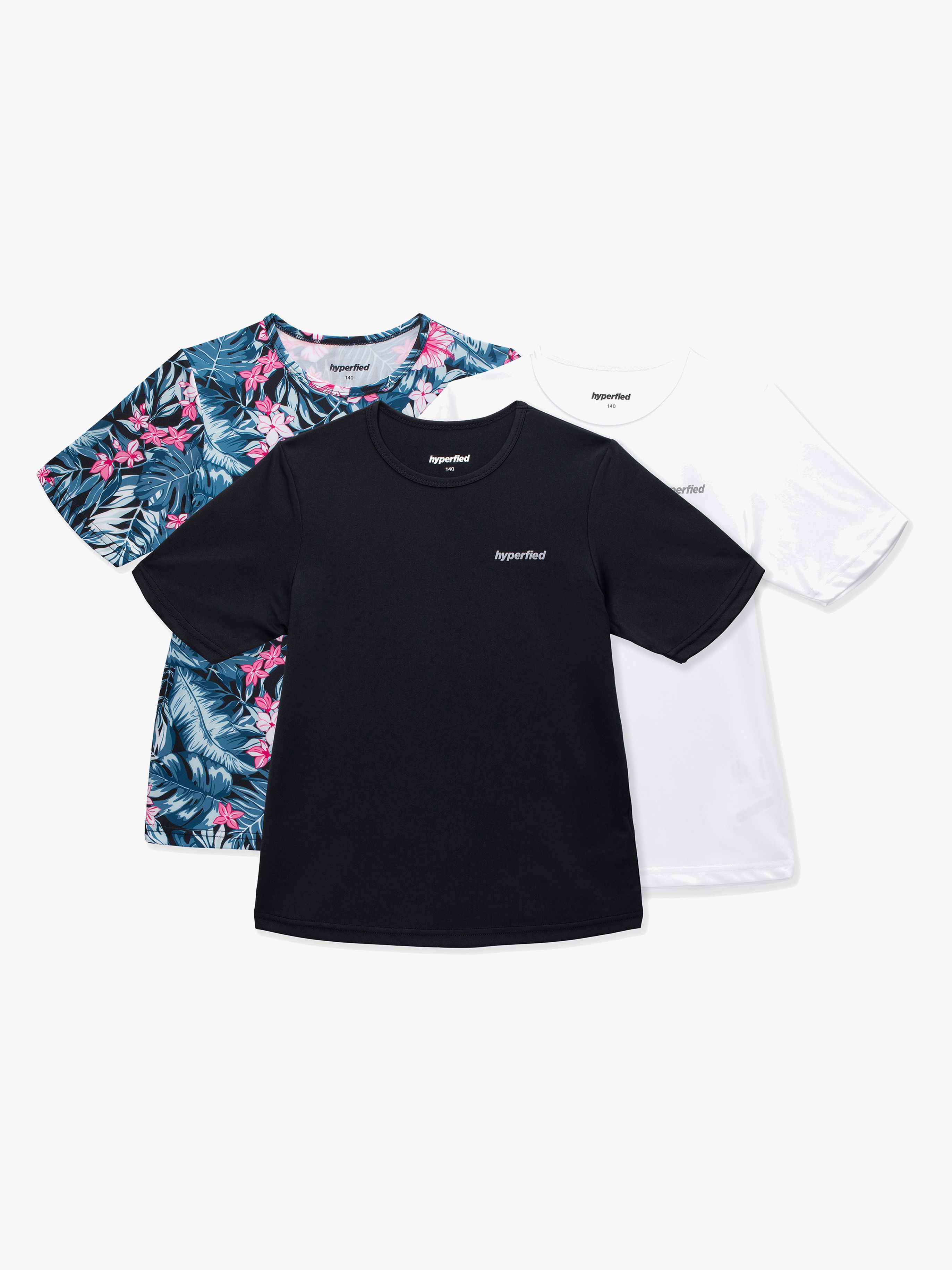 Hyperfied Wave T-Shirt 3er Pack, Black/White/Tropical Flower 170