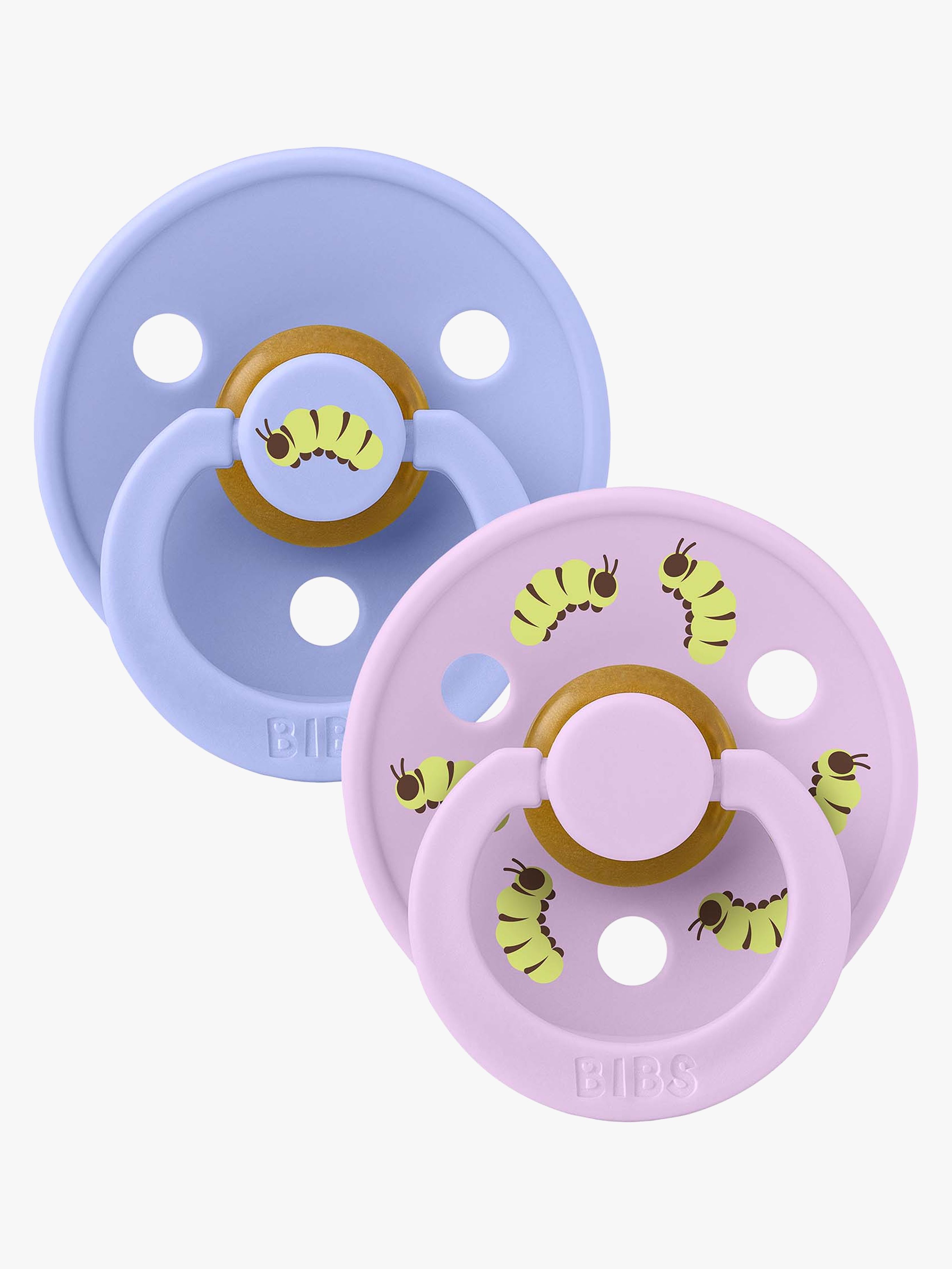BIBS Studio Colour Schnuller Caterpillar Mix 2er-Pack Latex Gr. 2 Rund, Hush/Violet Sky