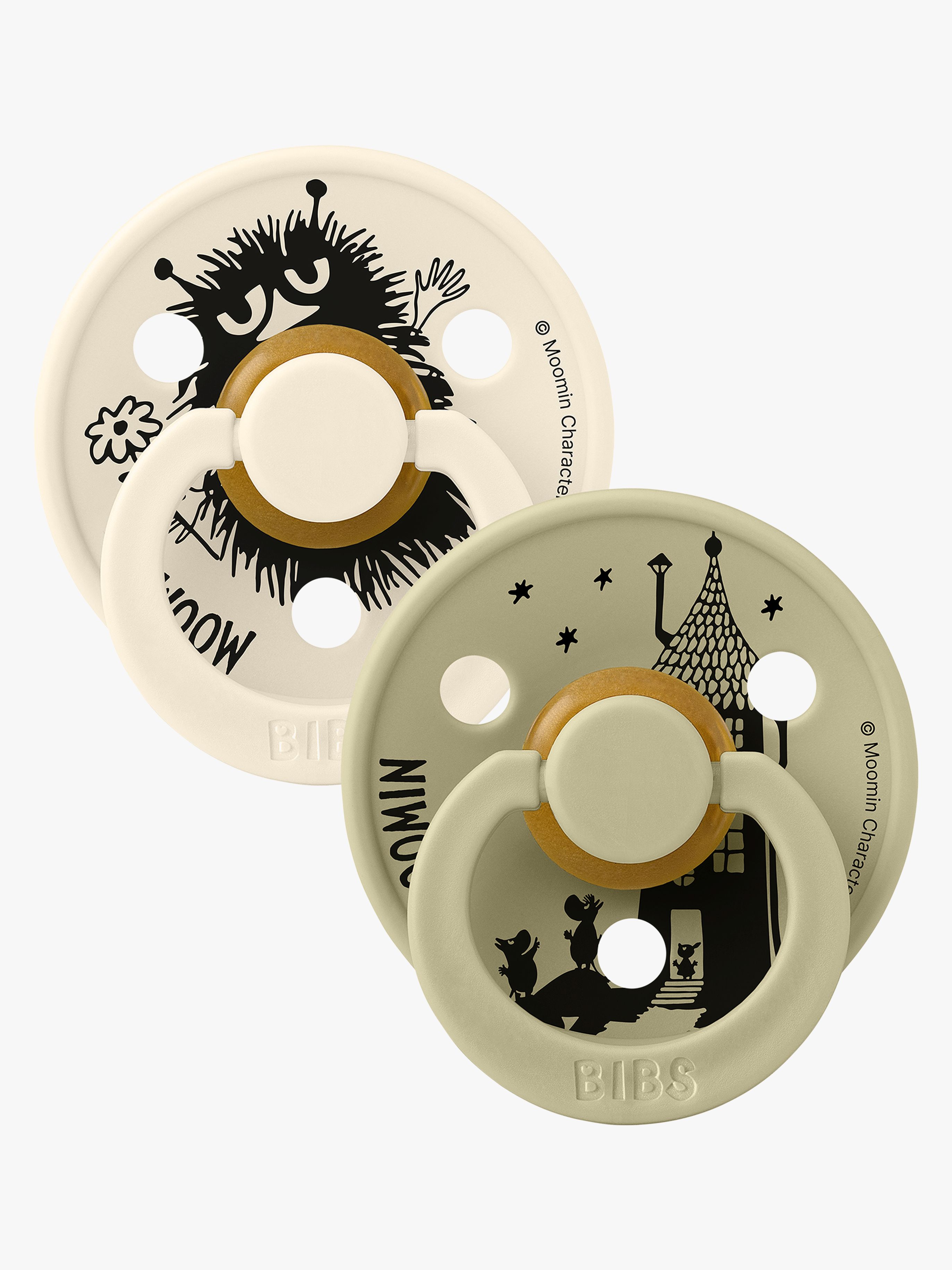BIBS x Moomin Colour Schnuller Stinky 2er-Pack Latex Größe 1, Ivory/Khaki